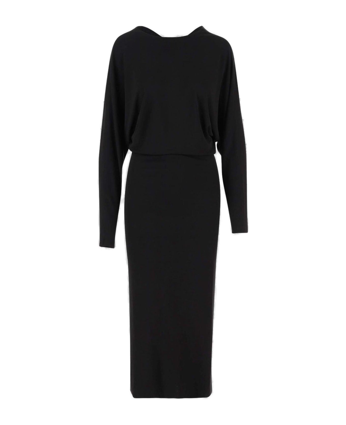 Khaite The Trina Long-sleeved Open-back Midi Dress - Black