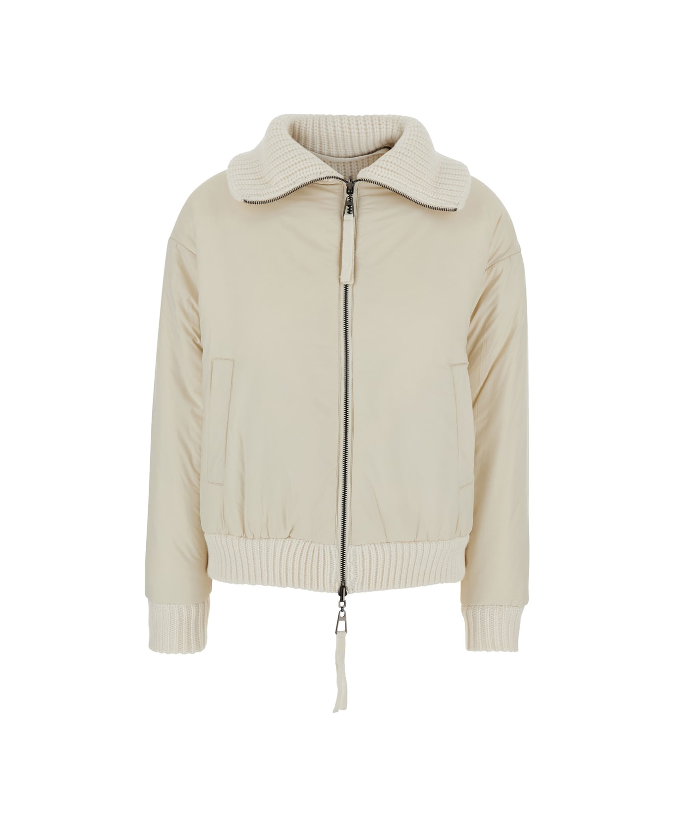 Parosh White Knit Down Jacket With Hood In Wool Woman - White