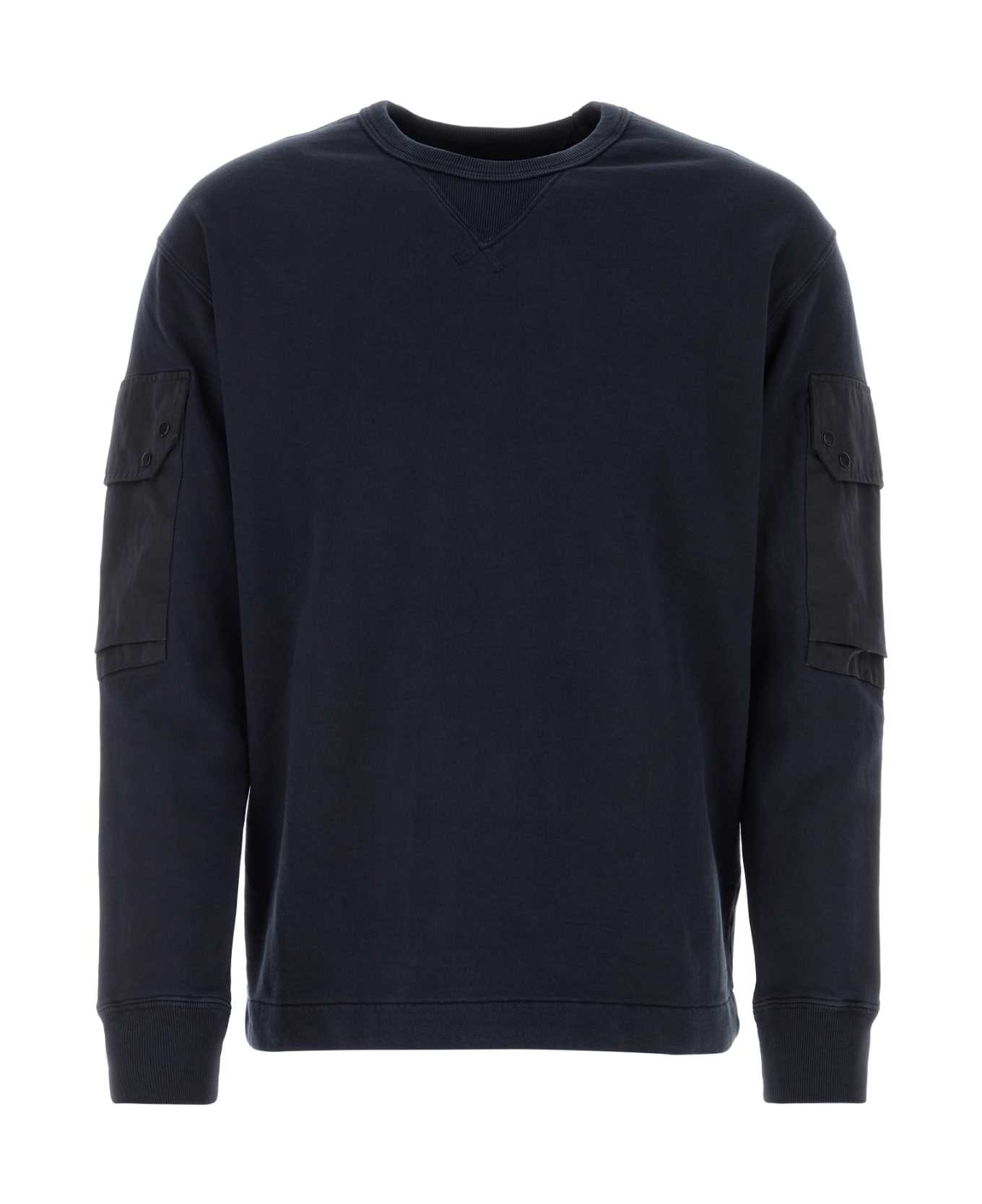 Ten C Navy Blue Cotton Sweatshirt - BLU フリース