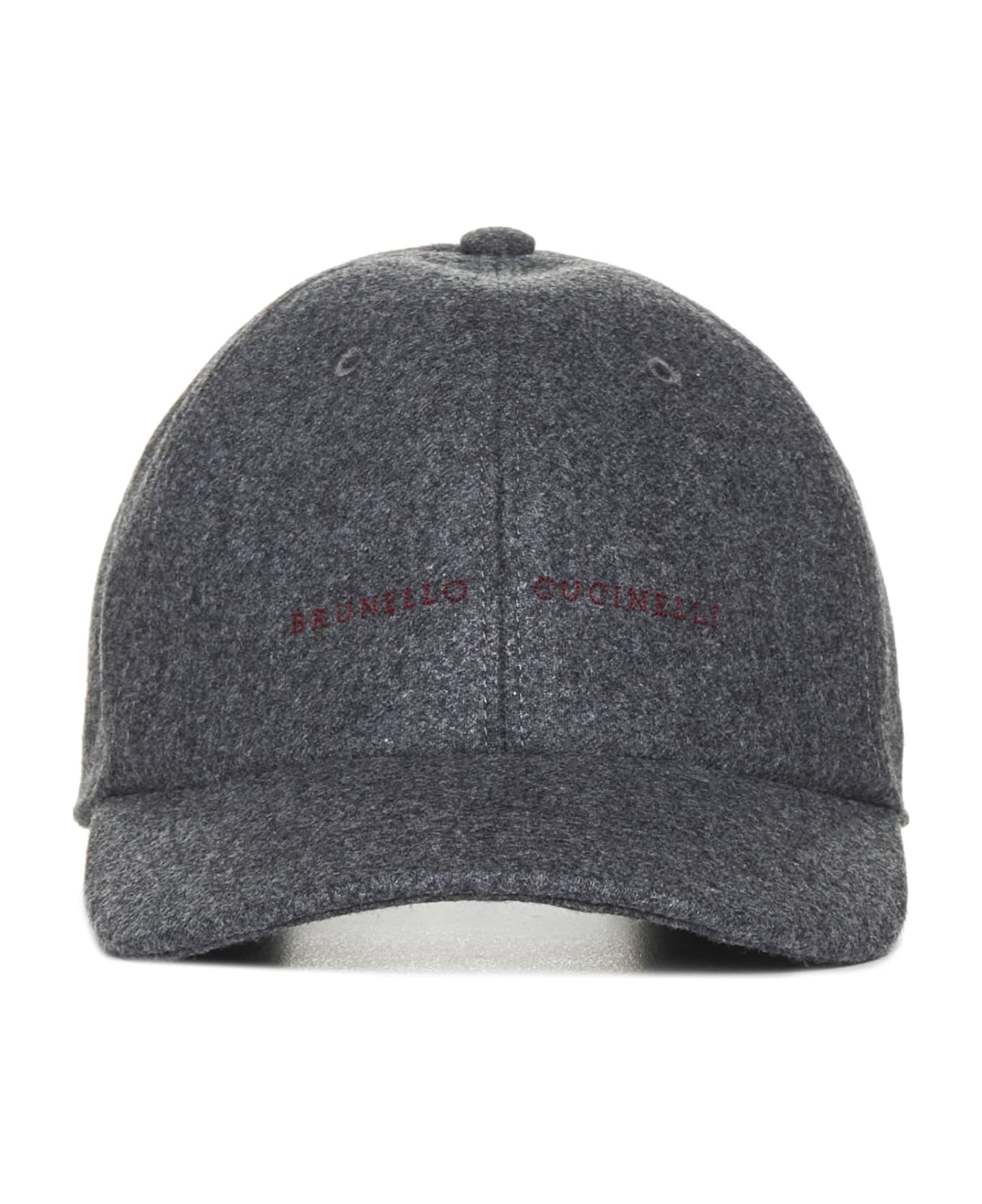 Brunello Cucinelli Logo Embroidered Curved Peak Baseball Cap - Grigio scuro 帽子