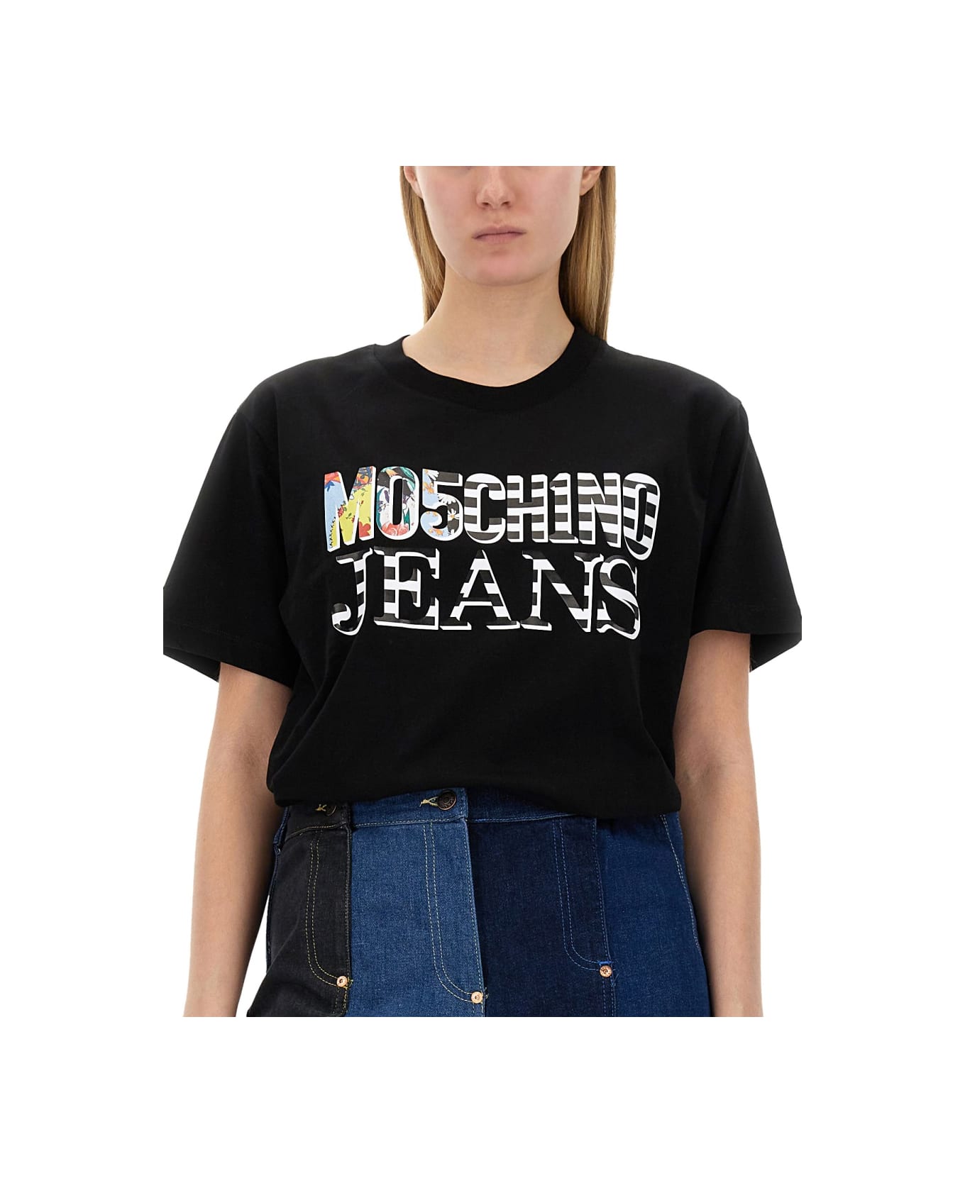 M05CH1N0 Jeans T-shirt With Logo - BLACK