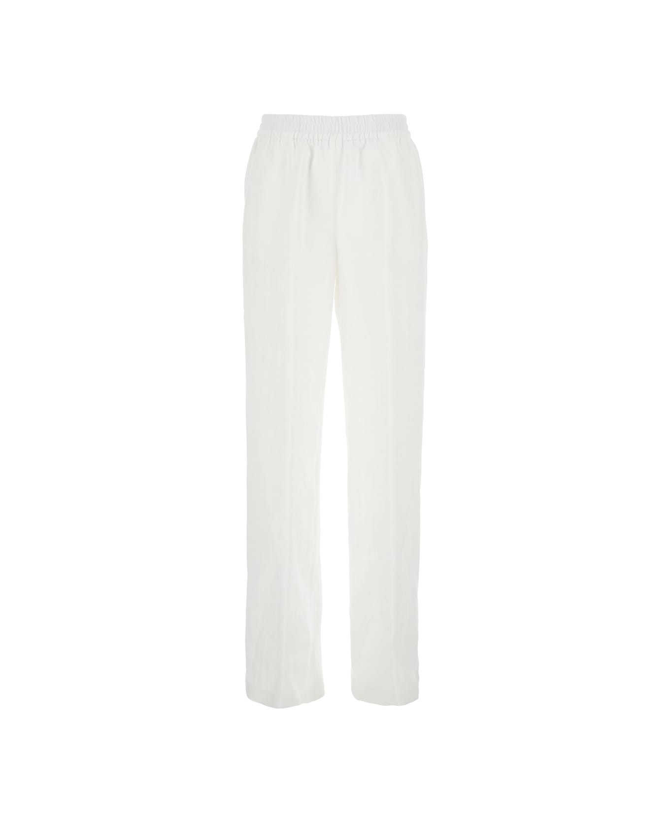 Eleventy White Pants With Elastic Waist In Linen Woman - White