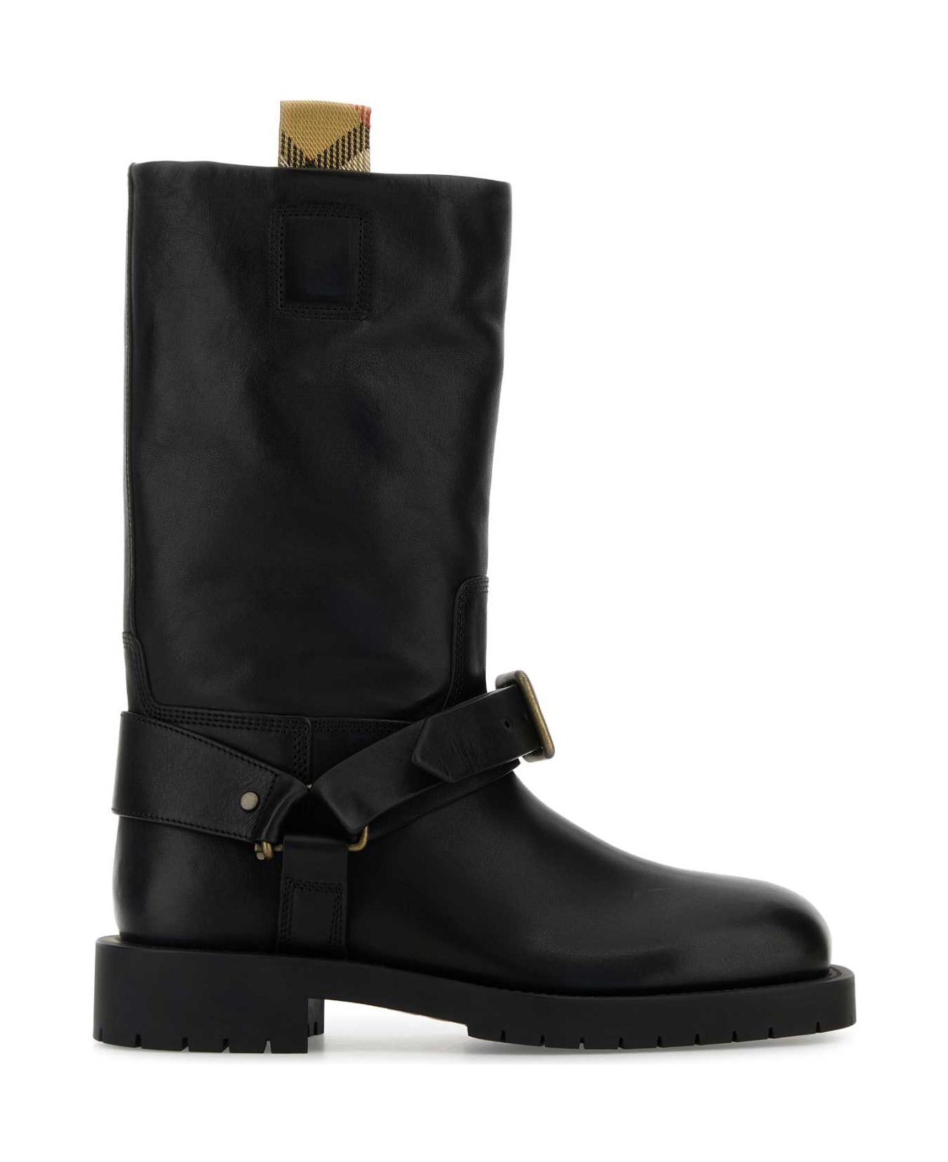 Burberry Black Leather Saddle Boots - BLACK