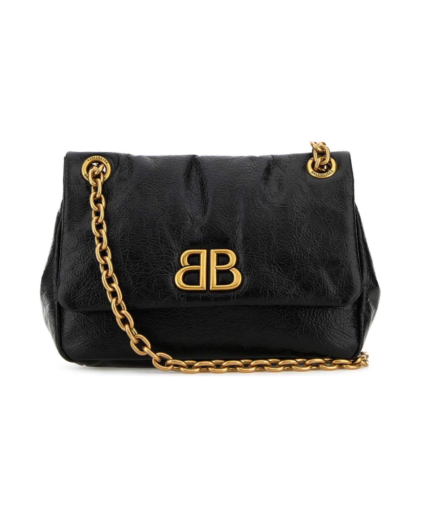 Balenciaga Black Leather Mini Monaco Shoulder Bag - Black