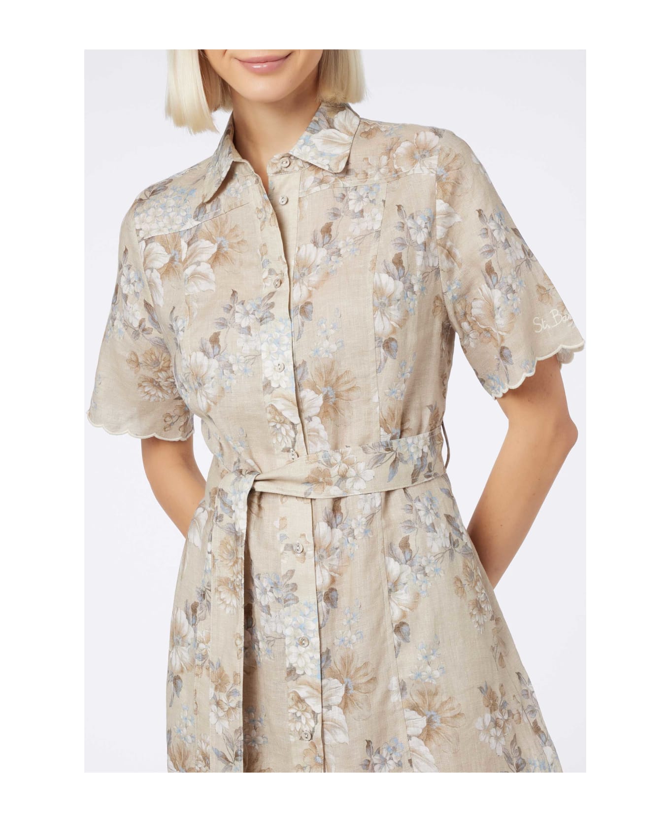 MC2 Saint Barth Woman Flower Linen Dress Hermione - BEIGE