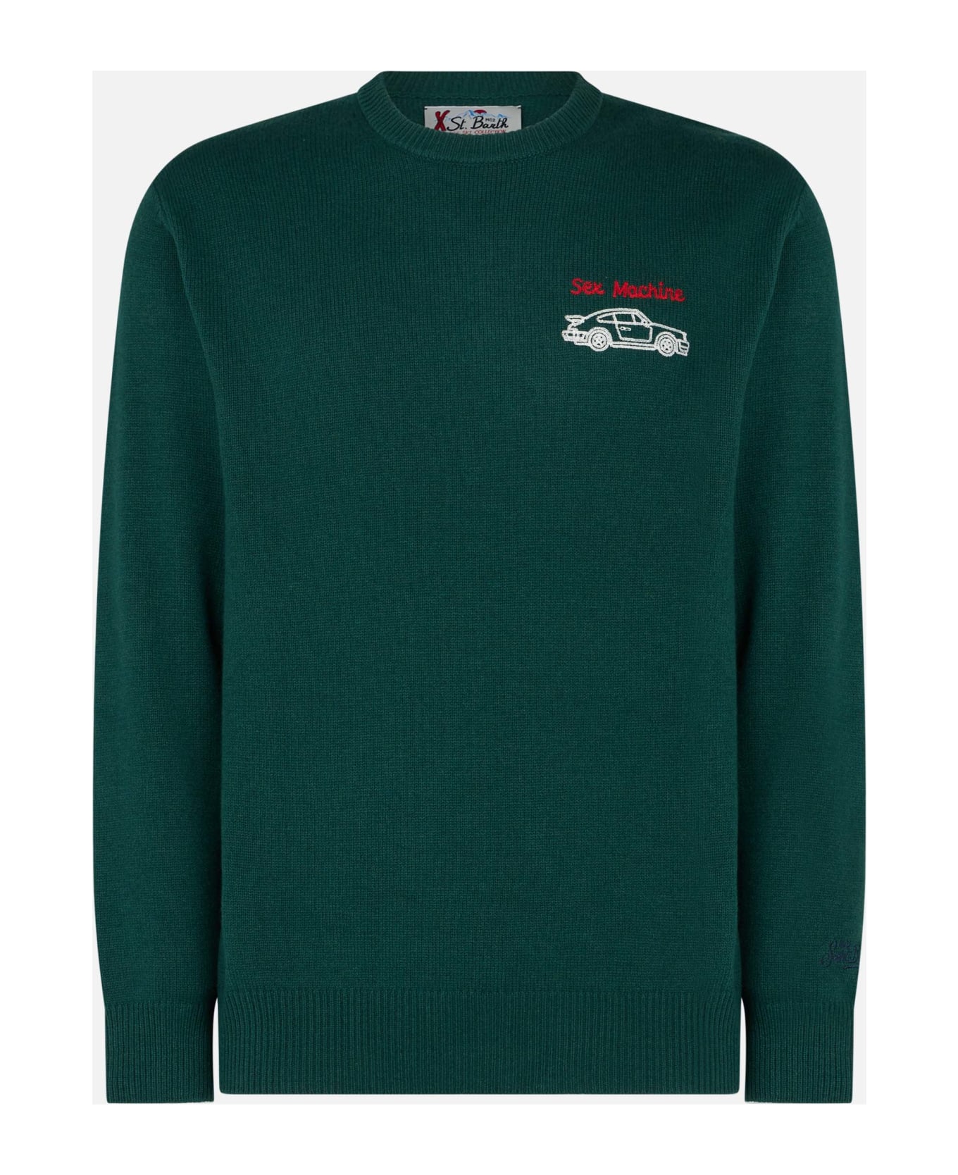 MC2 Saint Barth Man Crewneck Sweater With Sex Machine Embroidery - GREEN