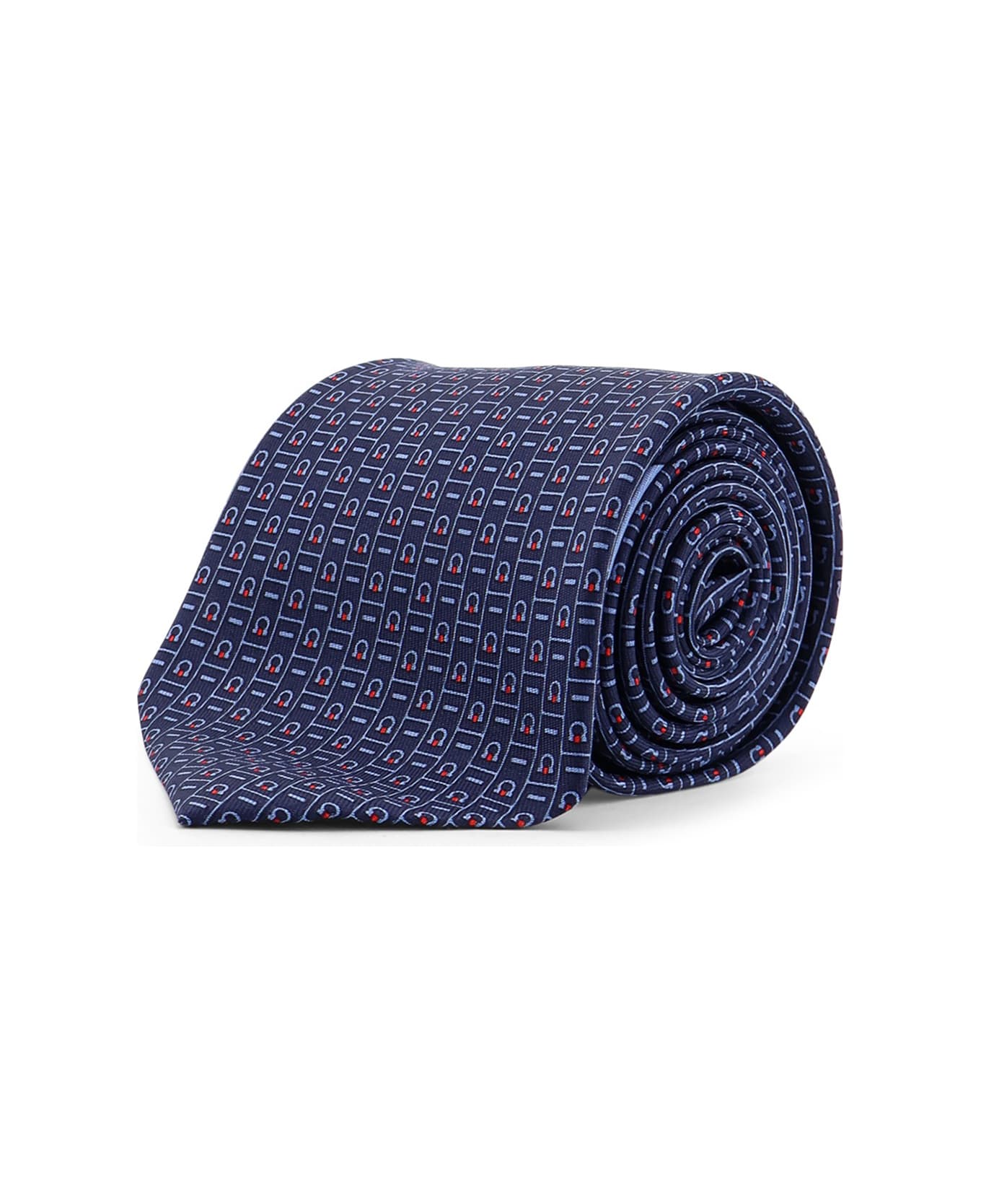 Ferragamo Silk Tie With Viva Print - Blue