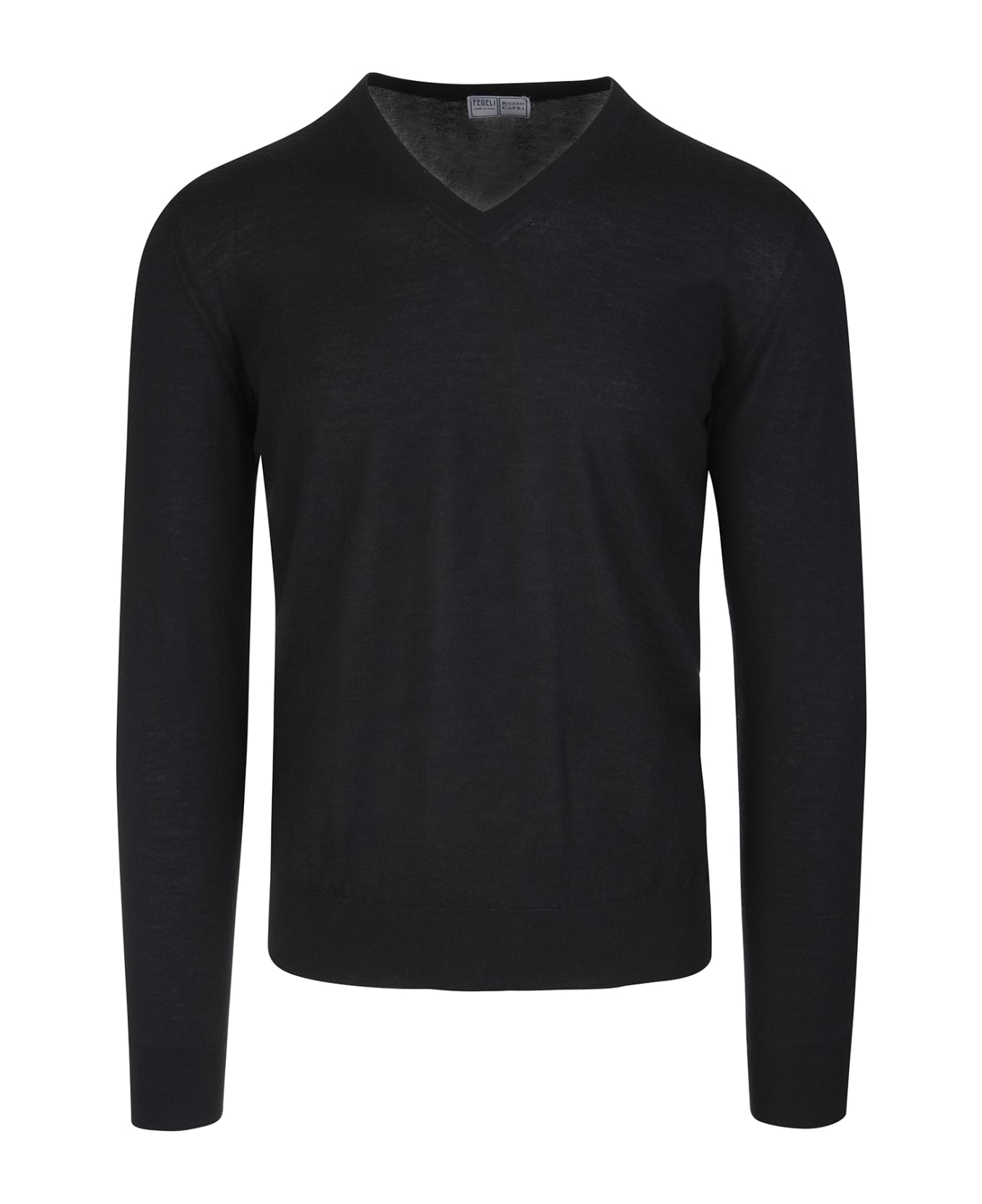 Fedeli Man Black Cashmere Pullover With V-neck - Black ニットウェア