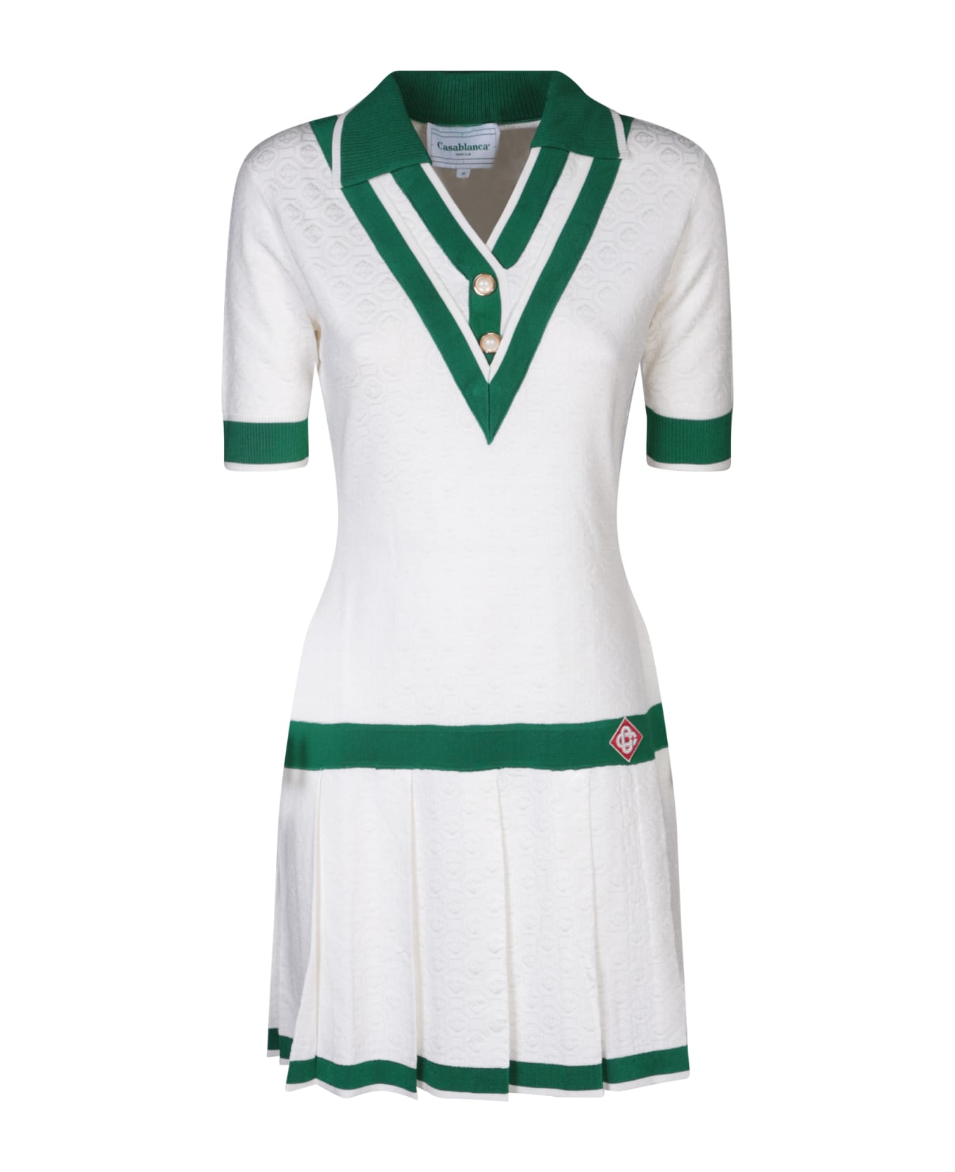 Casablanca Monogram Pleated Dress - White Green