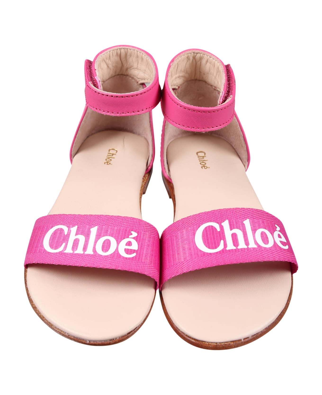 Chloé Fuchsia Sandals For Girl With Logo - Fuchsia シューズ