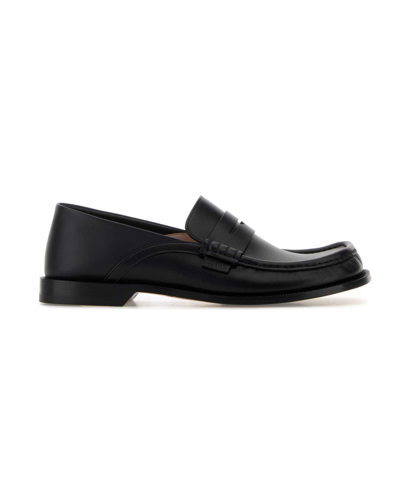 Loewe Black Leather Campo Flap Loafers - BLACK