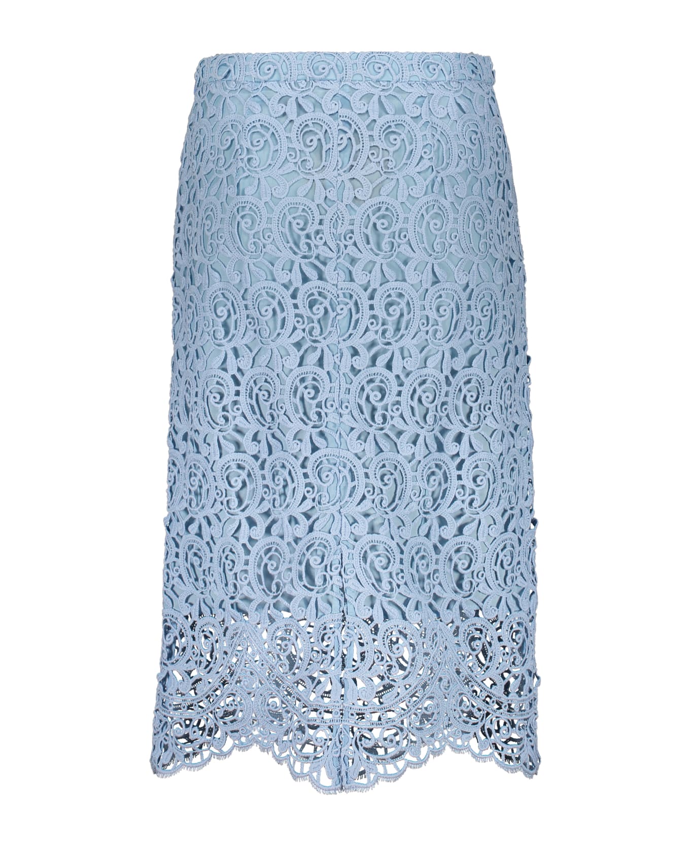 Burberry High Waist Lace Embroidered Midi Skirt - Light Blue