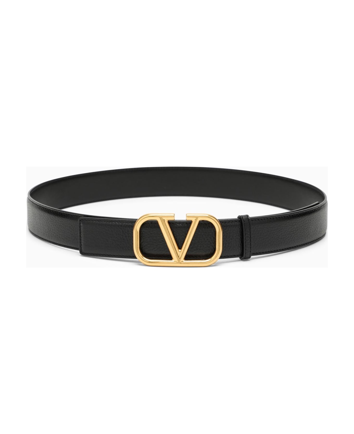 Valentino Garavani Vlogo Black\/gold Leather Belt - Black