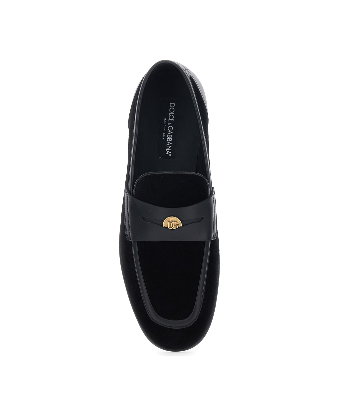 Dolce & Gabbana 'ariosto' Black Loafers With Metallic Dg Logo Plate On The Front In Leather And Suede Man - Black