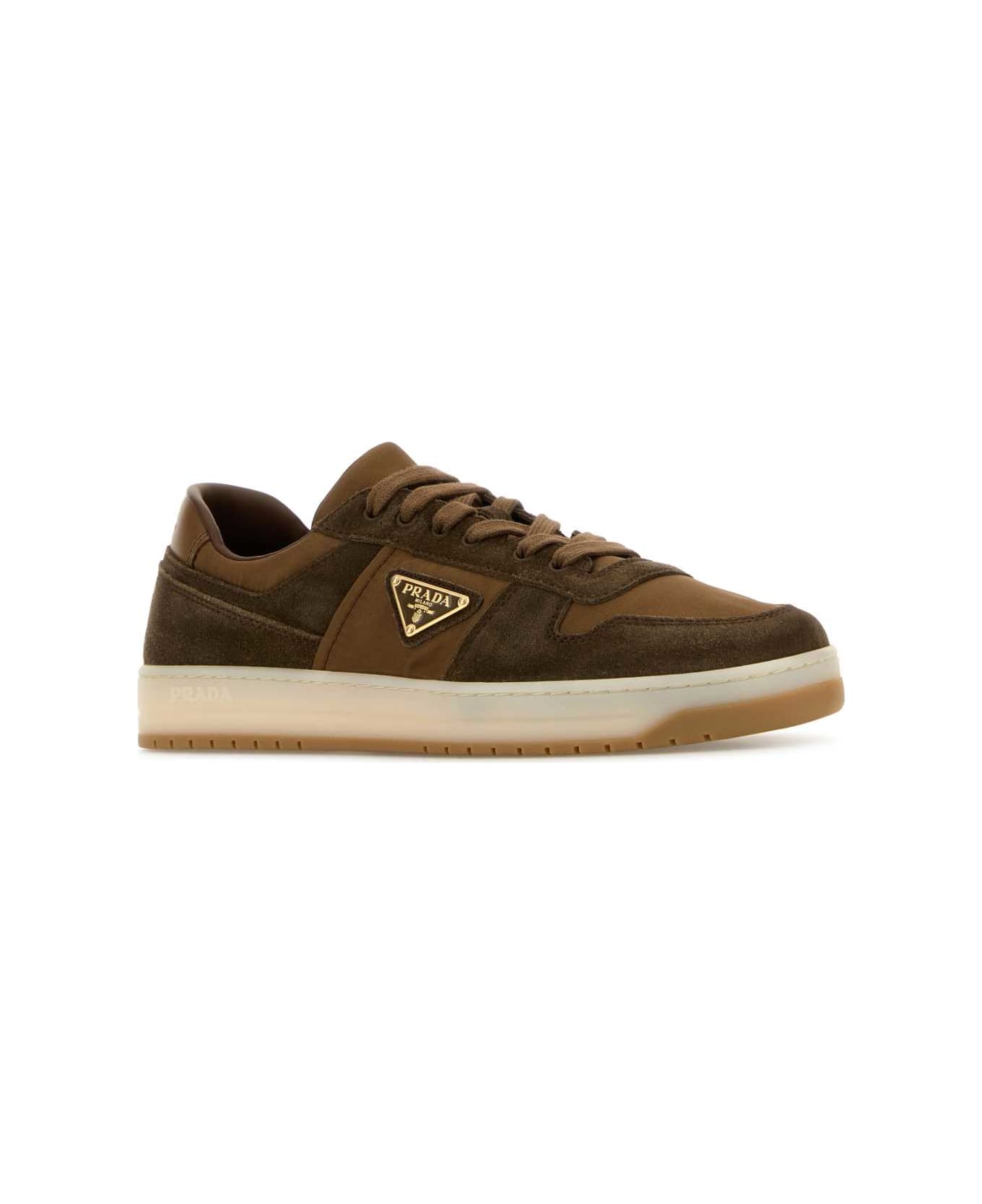 Prada Two-tone Suede And Fabric Downtown Sneakers - MOGANOCORINTO