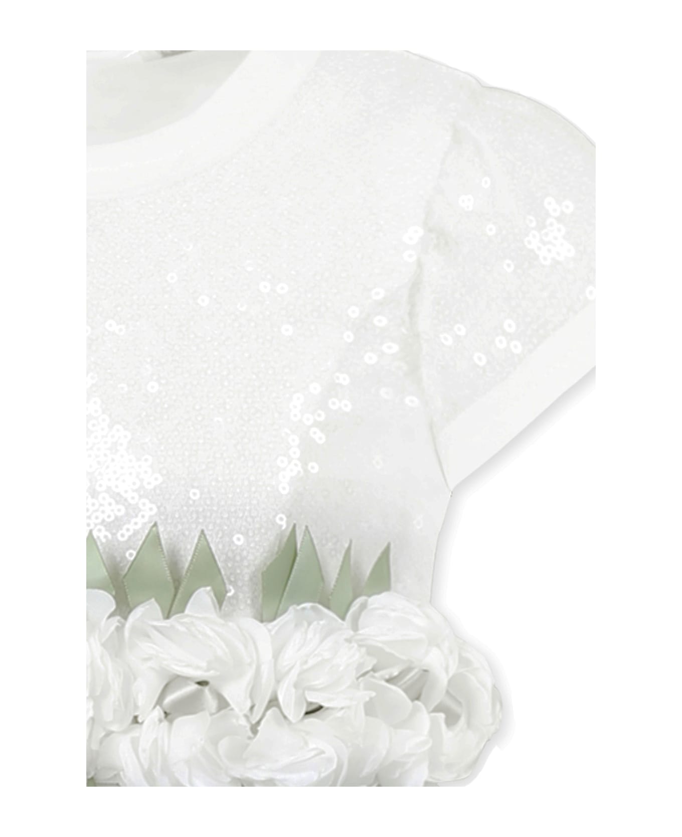 Monnalisa White Dress For Girl With Flowers - White
