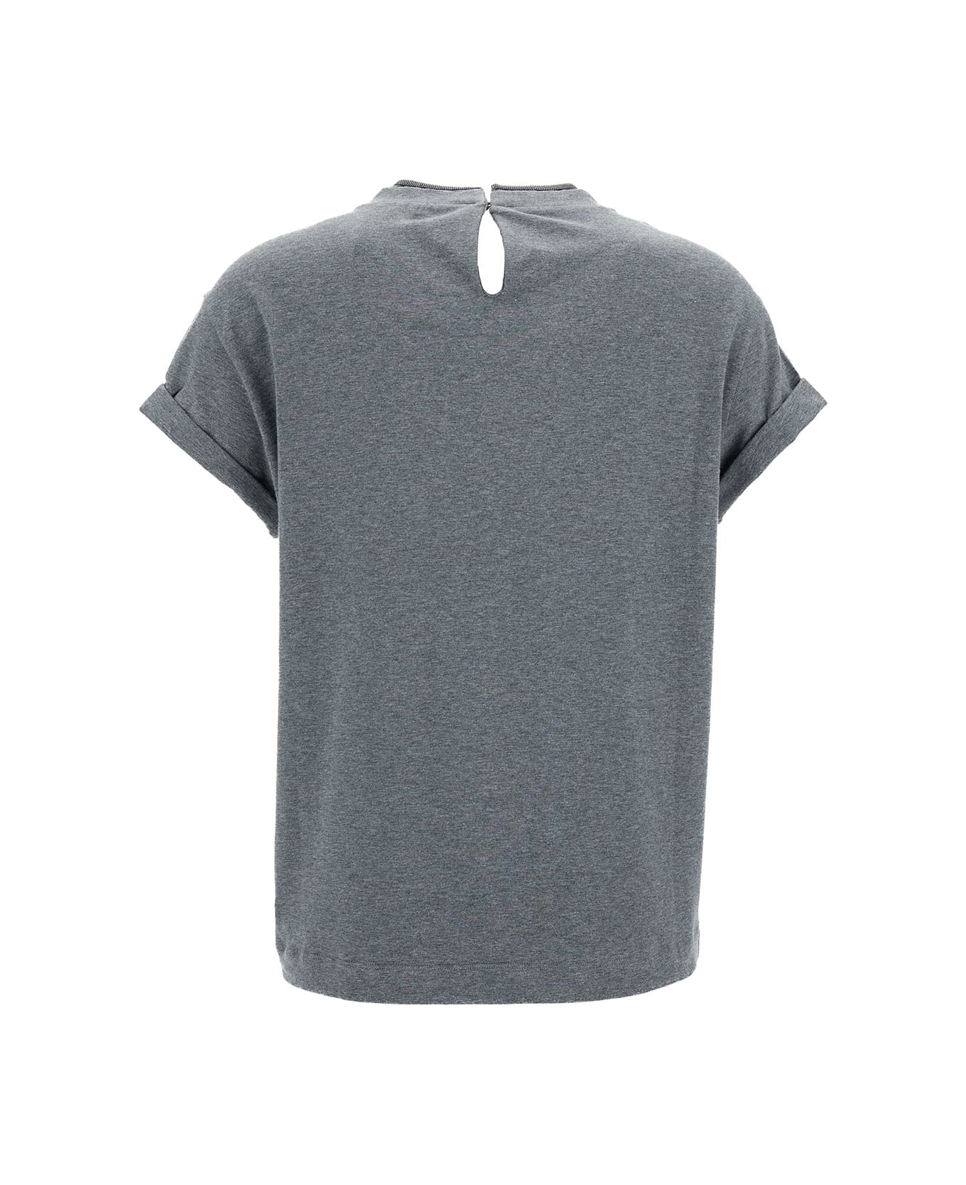 Brunello Cucinelli Bead-detailed Crewneck T-shirt - Grey
