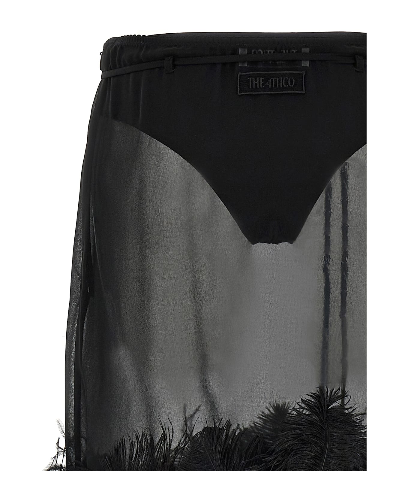 The Attico Feather Midi Skirt - Black  