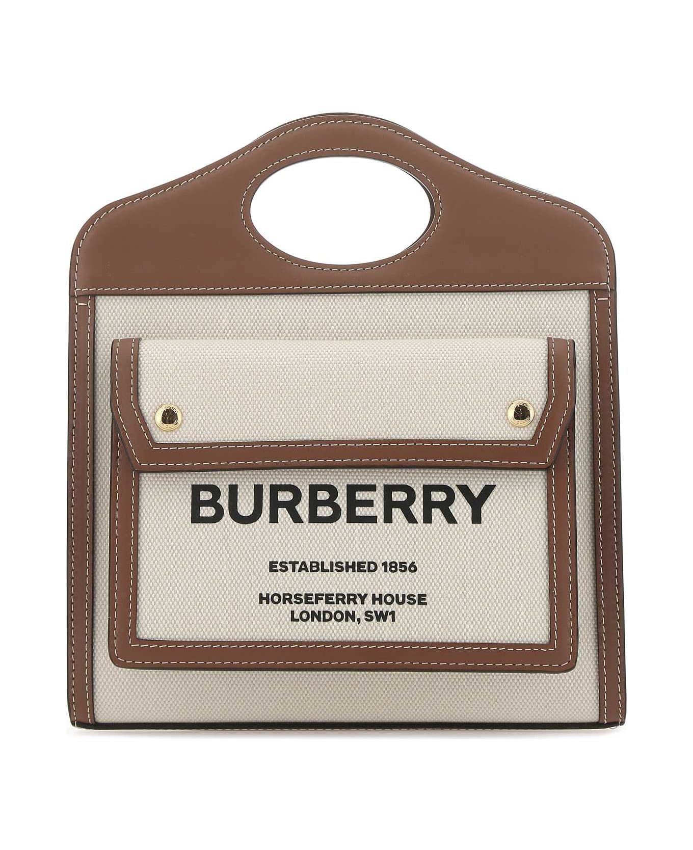 Burberry Two-tone Canvas And Leather Mini Pocket Handbag - NATURALMALTBROWN