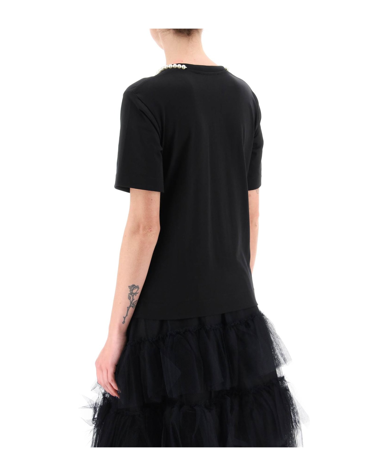 Simone Rocha T-shirt With Heart-shaped Cut-out And Pearls - BLACK PEARL (Black)