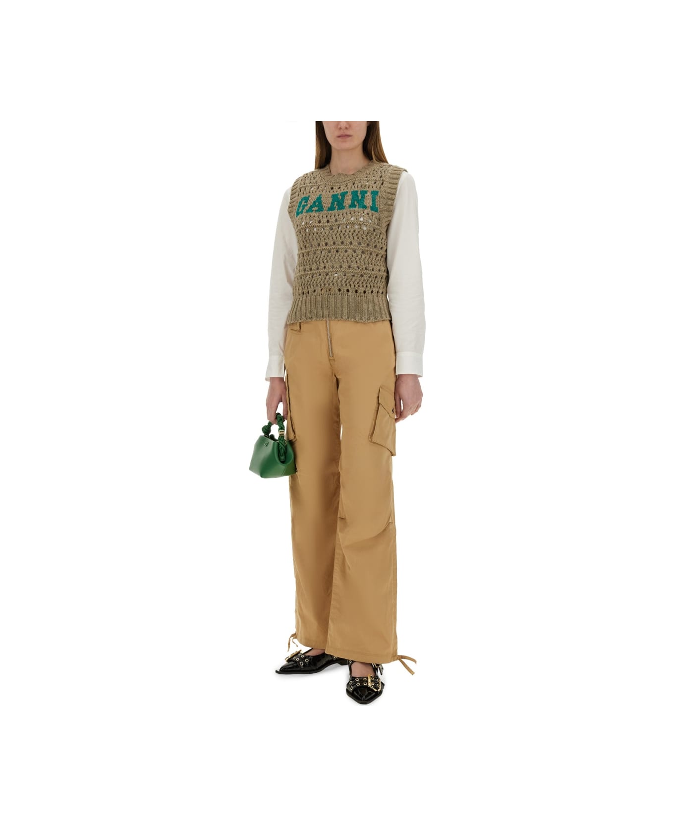 Ganni Cotton Twill Cargo Pants - BEIGE