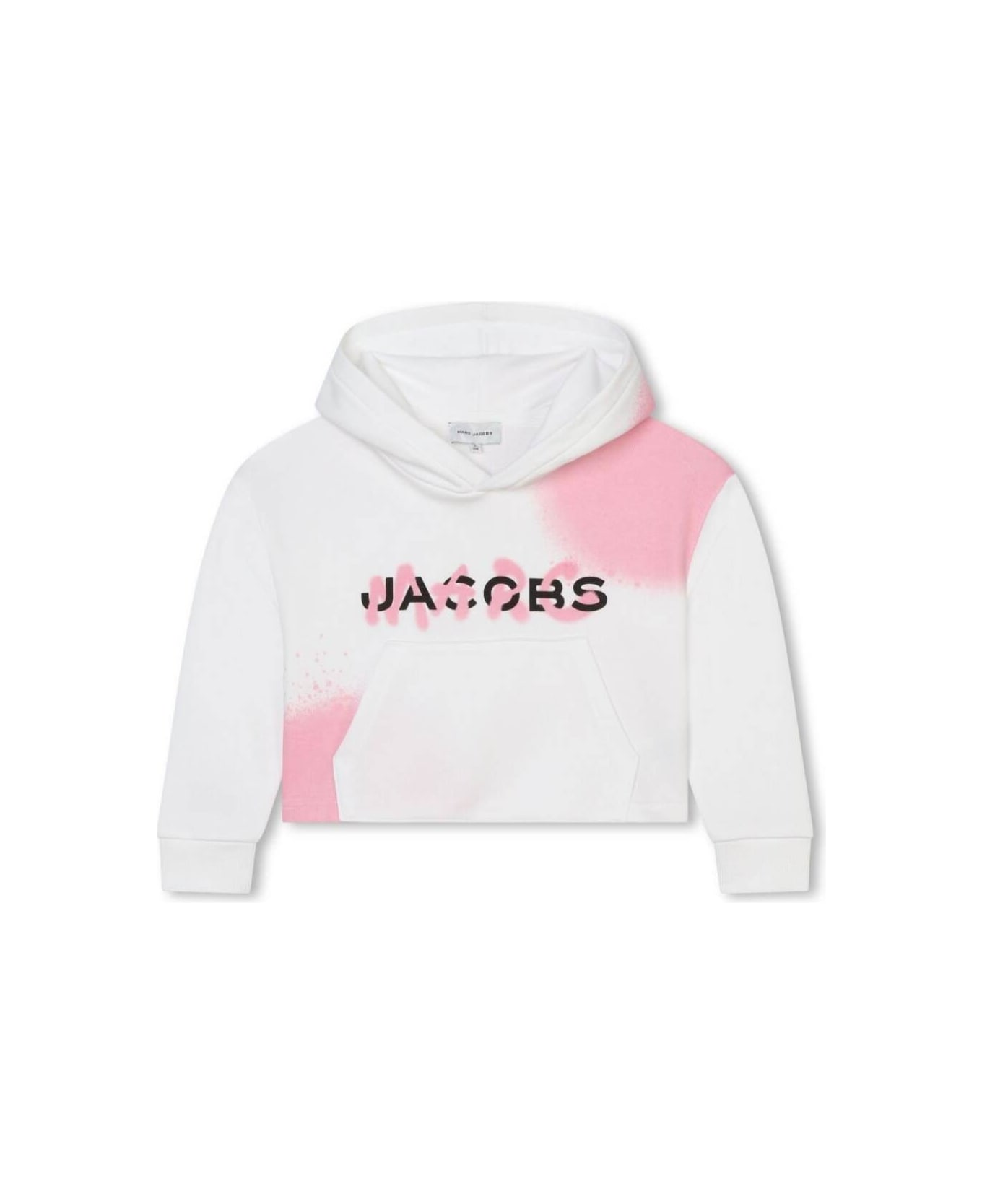 Marc Jacobs White And Pink Hoodie With Logo Print In Cotton Blend Girl - White