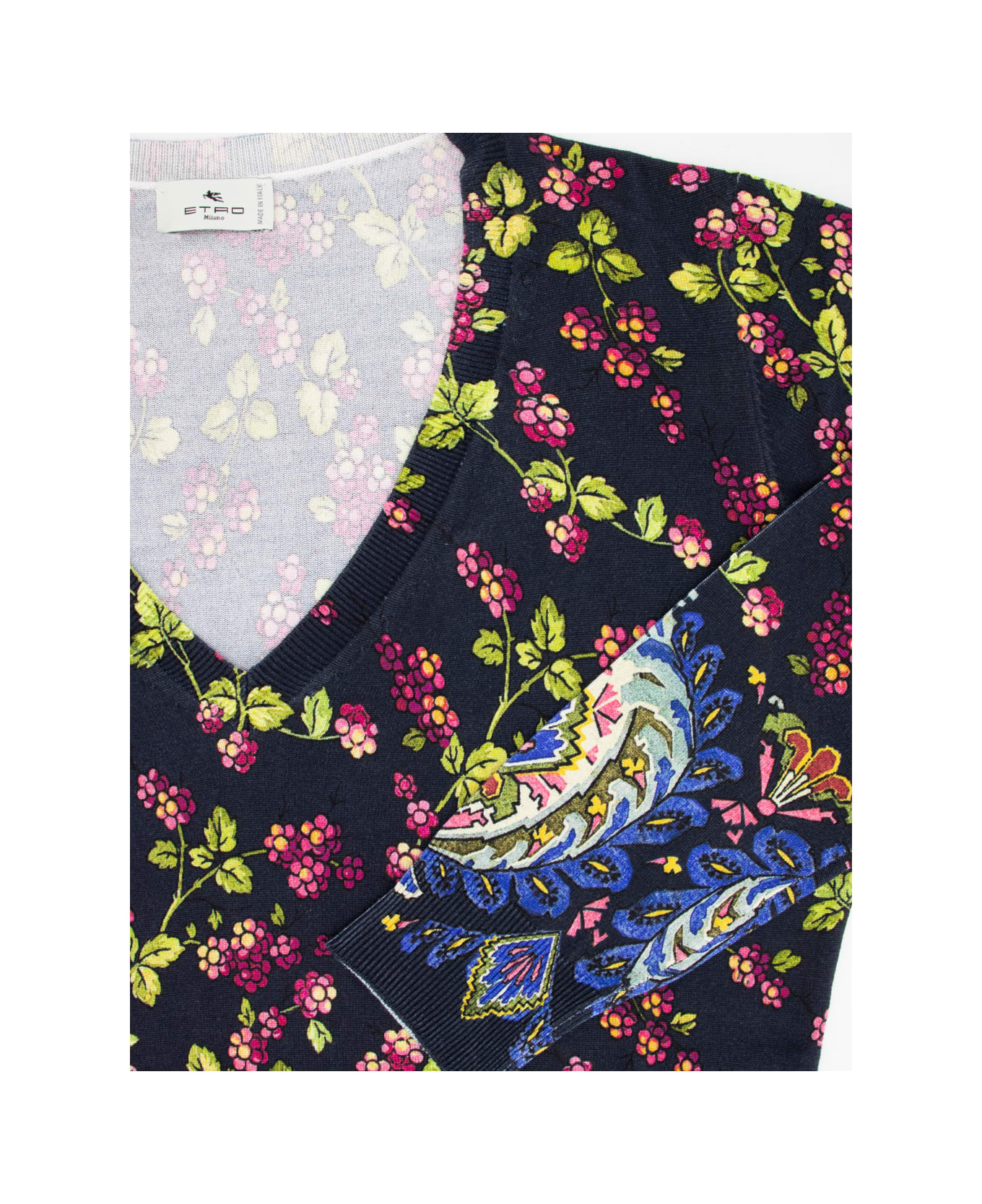 Etro Floral Patterned V-neck Knitted Top - BLU ニットウェア
