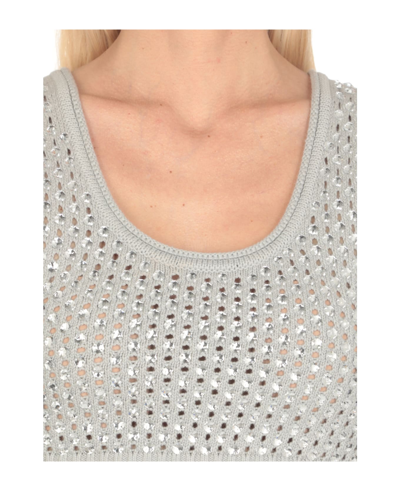 Elisabetta Franchi Knitted Top With Strass - Grey