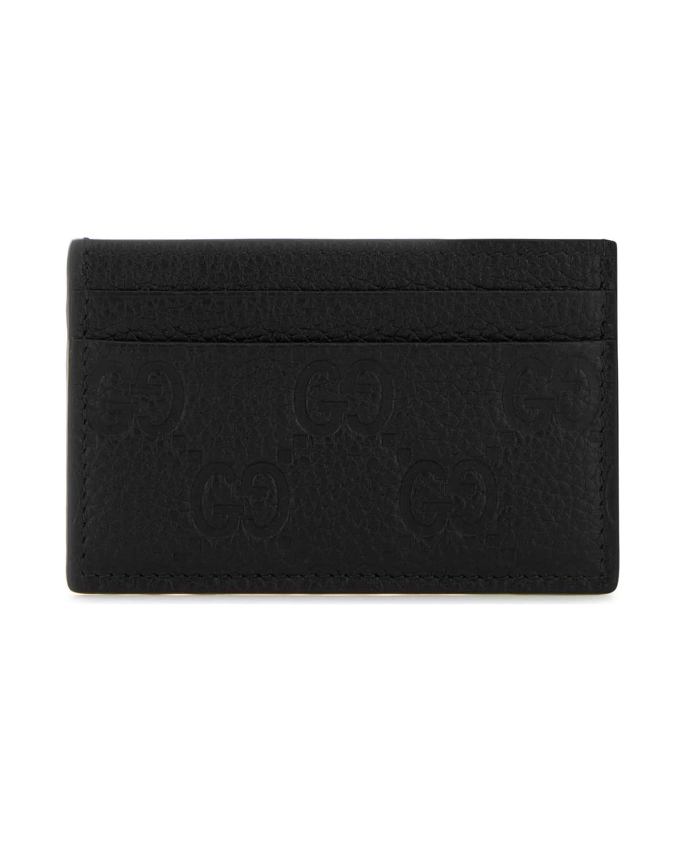Gucci Black Leather Gucci Imprint Card Holder - BLACKBLACKBLACK
