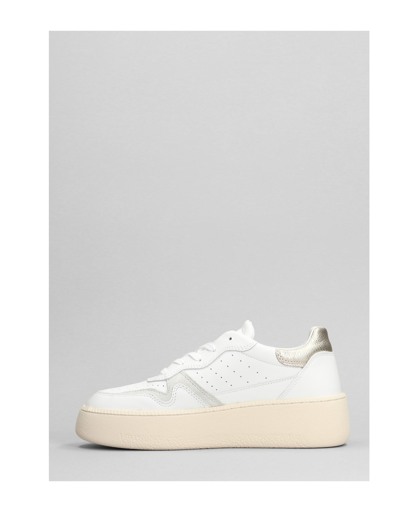 D.A.T.E. Step Sneakers In White Leather - Bianco/Platino