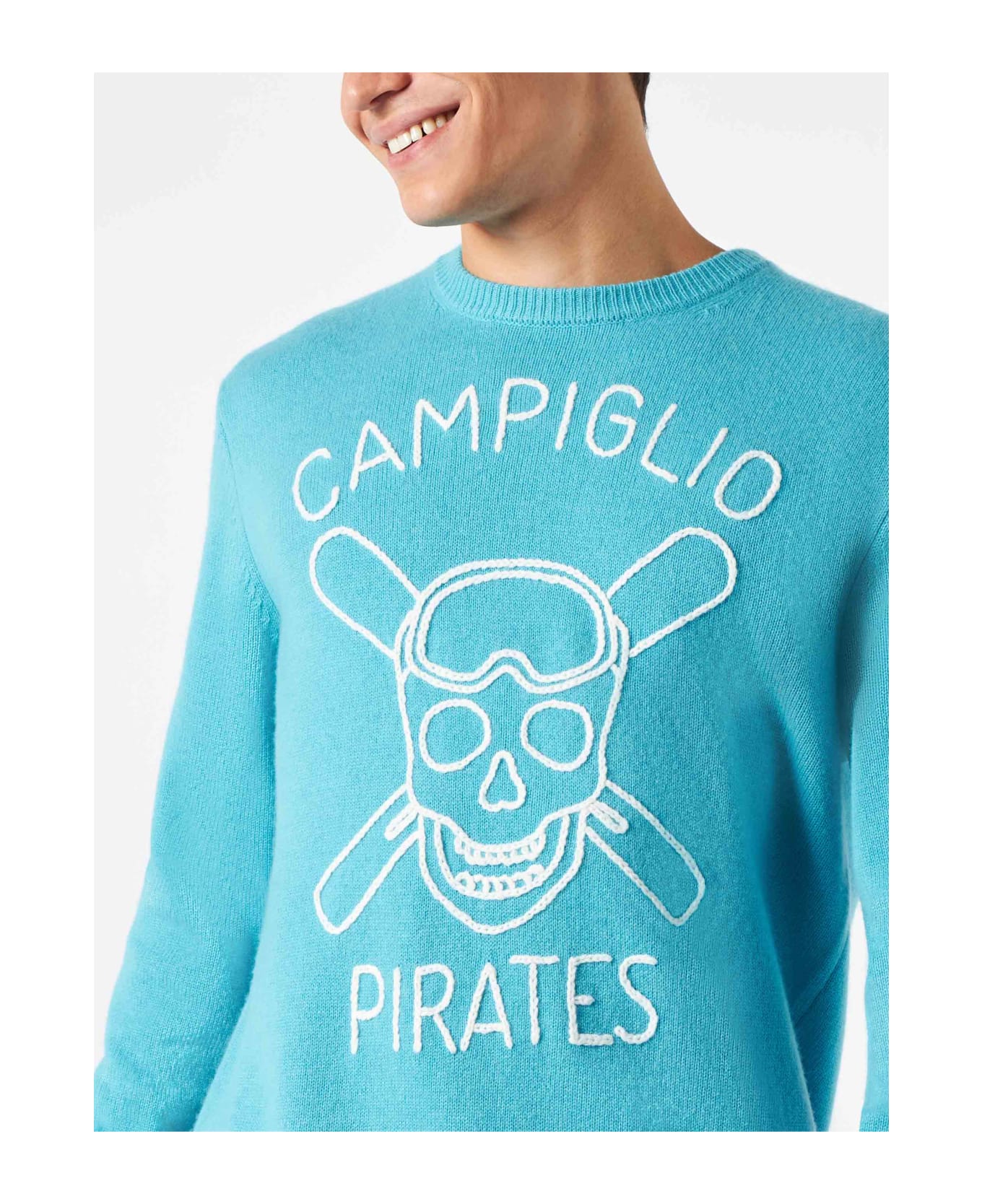 MC2 Saint Barth Man Sweater With Campiglio Pirates Embroidery - BLUE