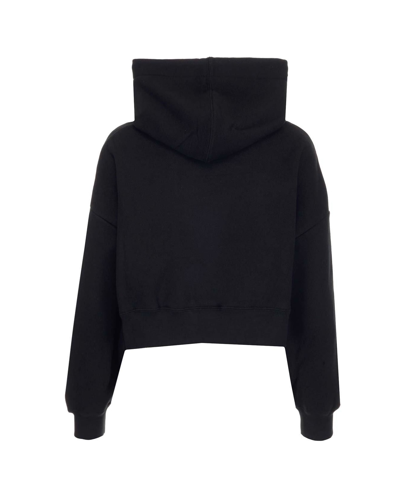 Palm Angels Logo Embroidered Cropped Hoodie - BLACK
