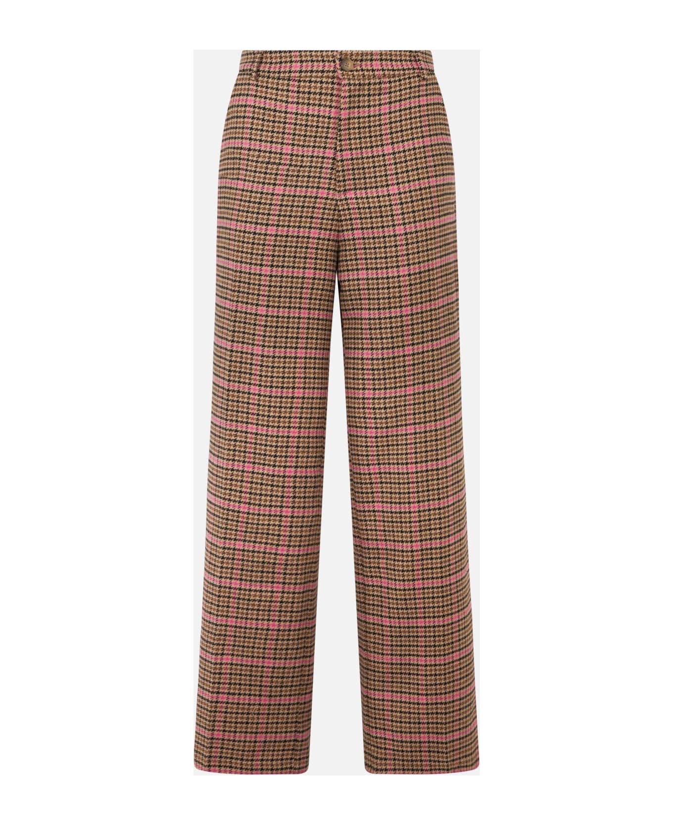 MC2 Saint Barth Woman Palazzo Pants With Pied De Poule Print - BROWN