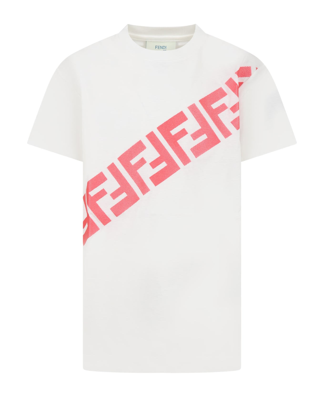 Fendi White T-shirt For Kids With Double F - White