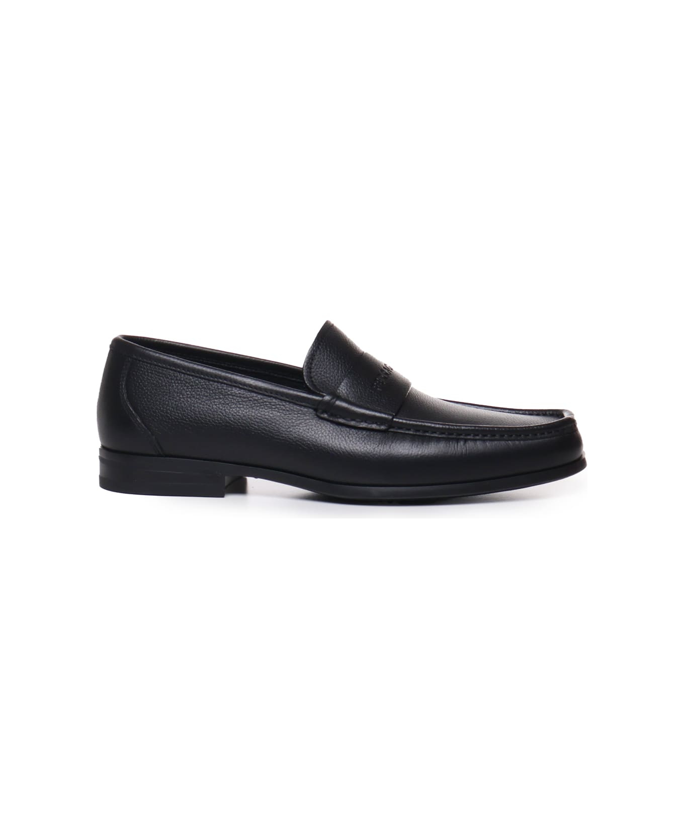 Ferragamo Loafers With Embossed Logo - Black