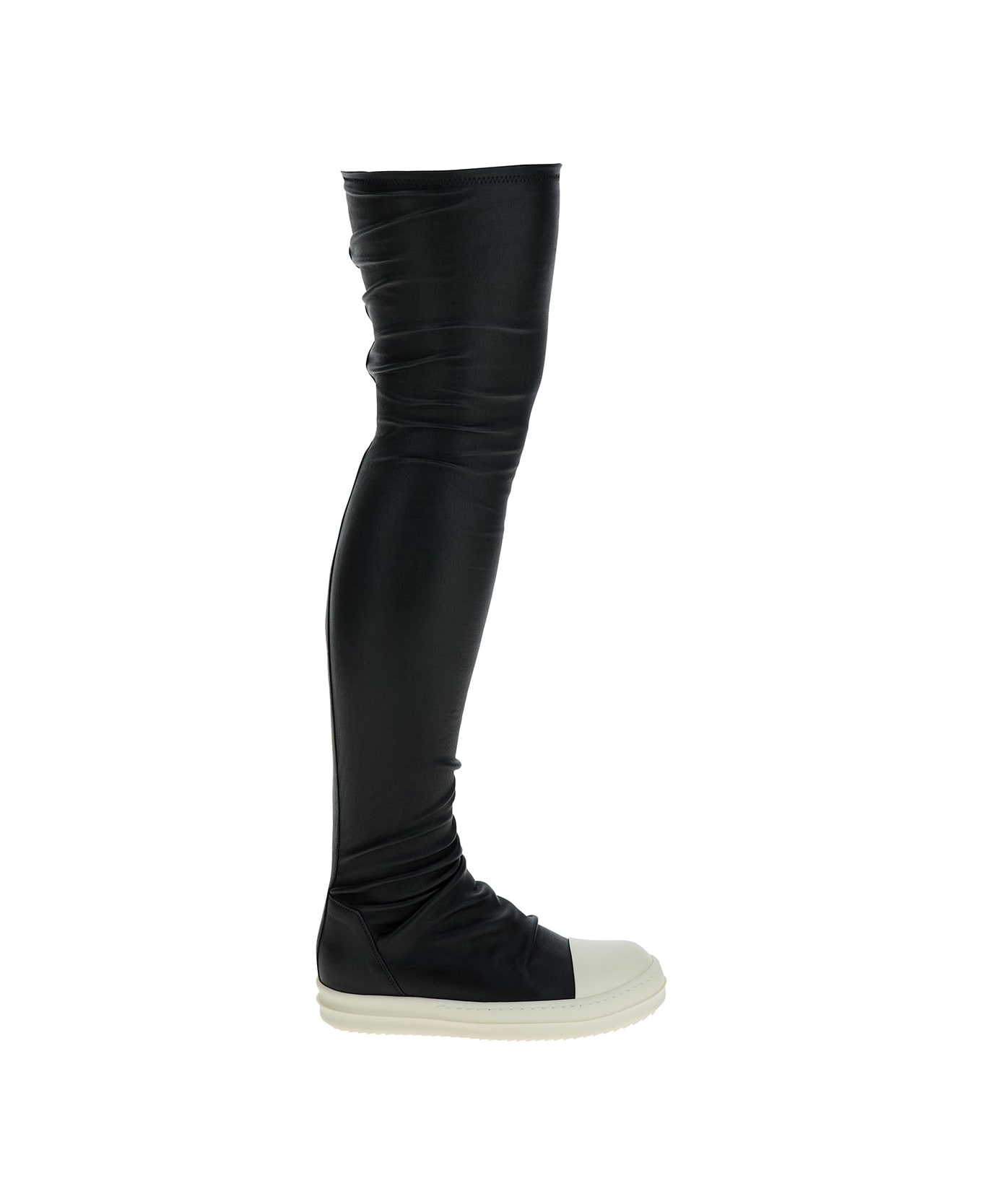 Rick Owens Black Knee-high Sneakers With Platform In Leather Woman - Black