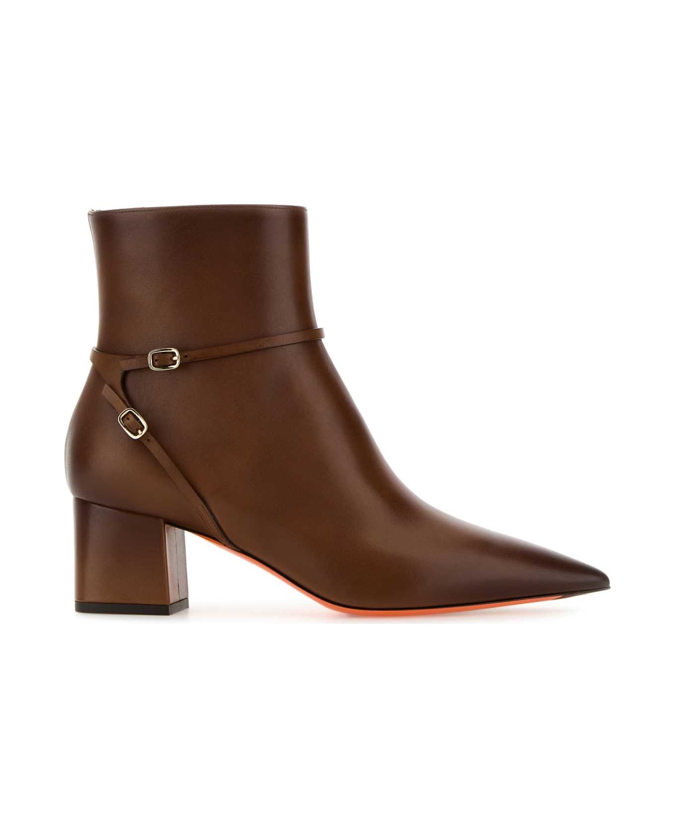 Santoni Brown Leather Blondie Ankle Boots - MARRONE