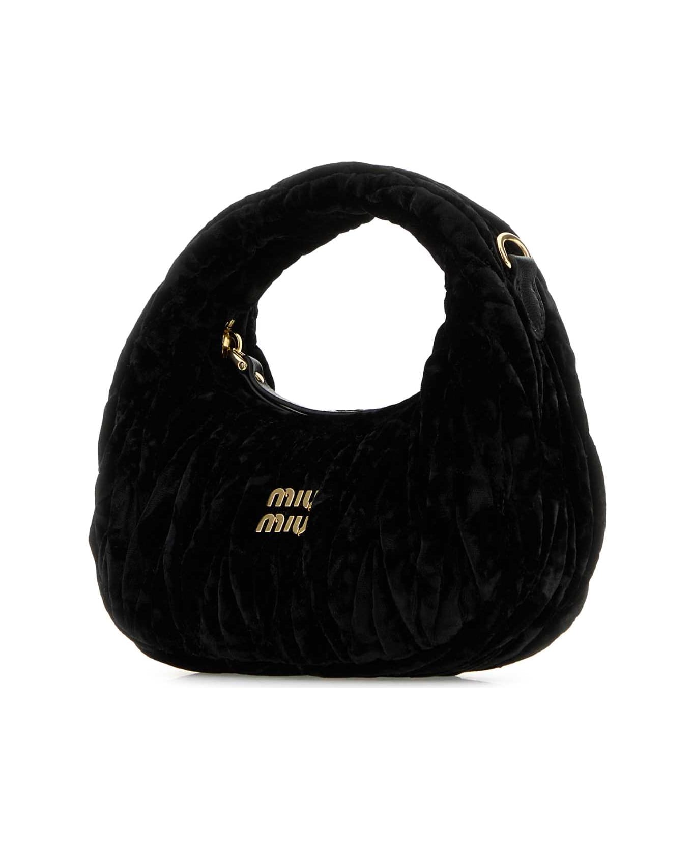 Miu Miu Black Velvet Mini Wander Handbag - NERO