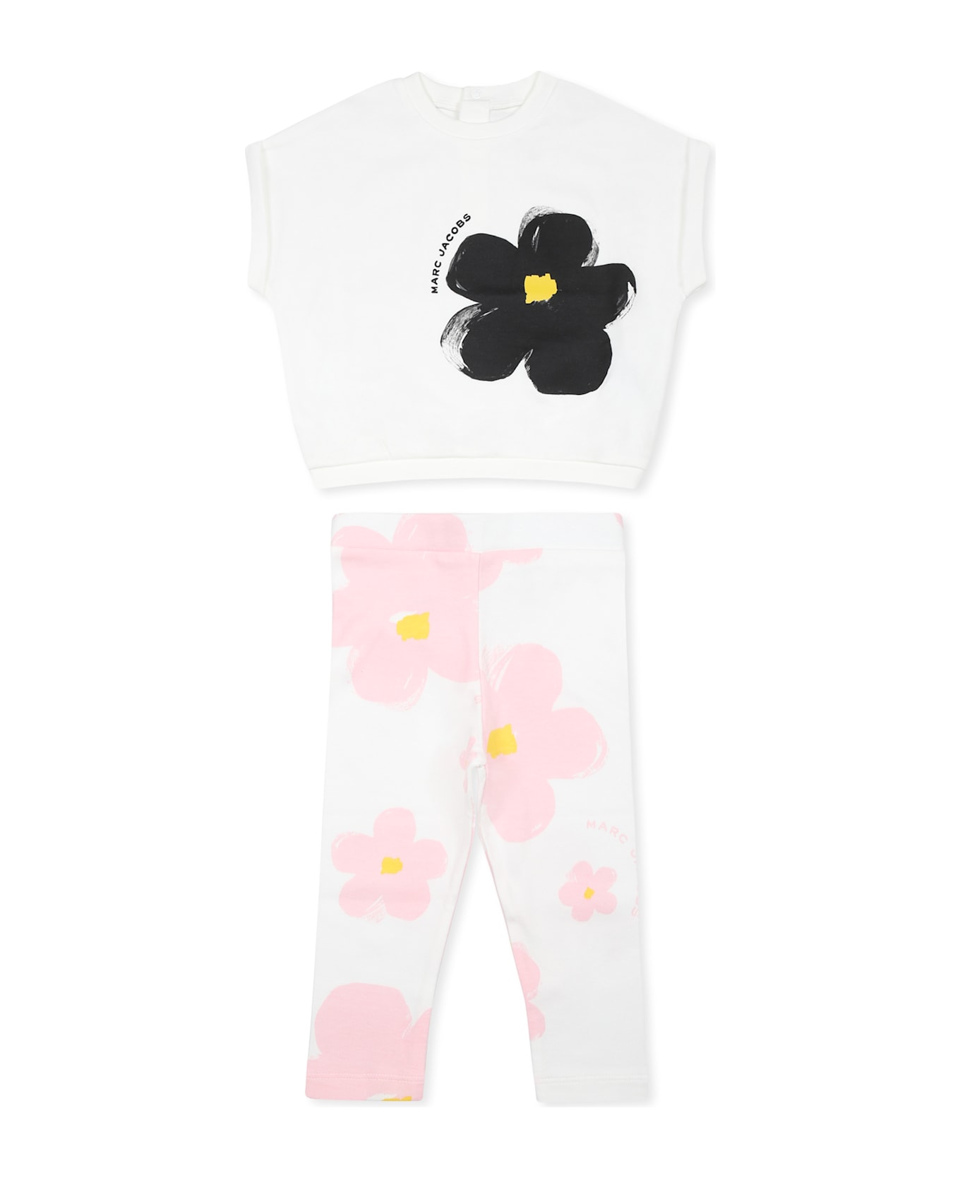 Little Marc Jacobs White Suit For Baby Girl With Flowers - White