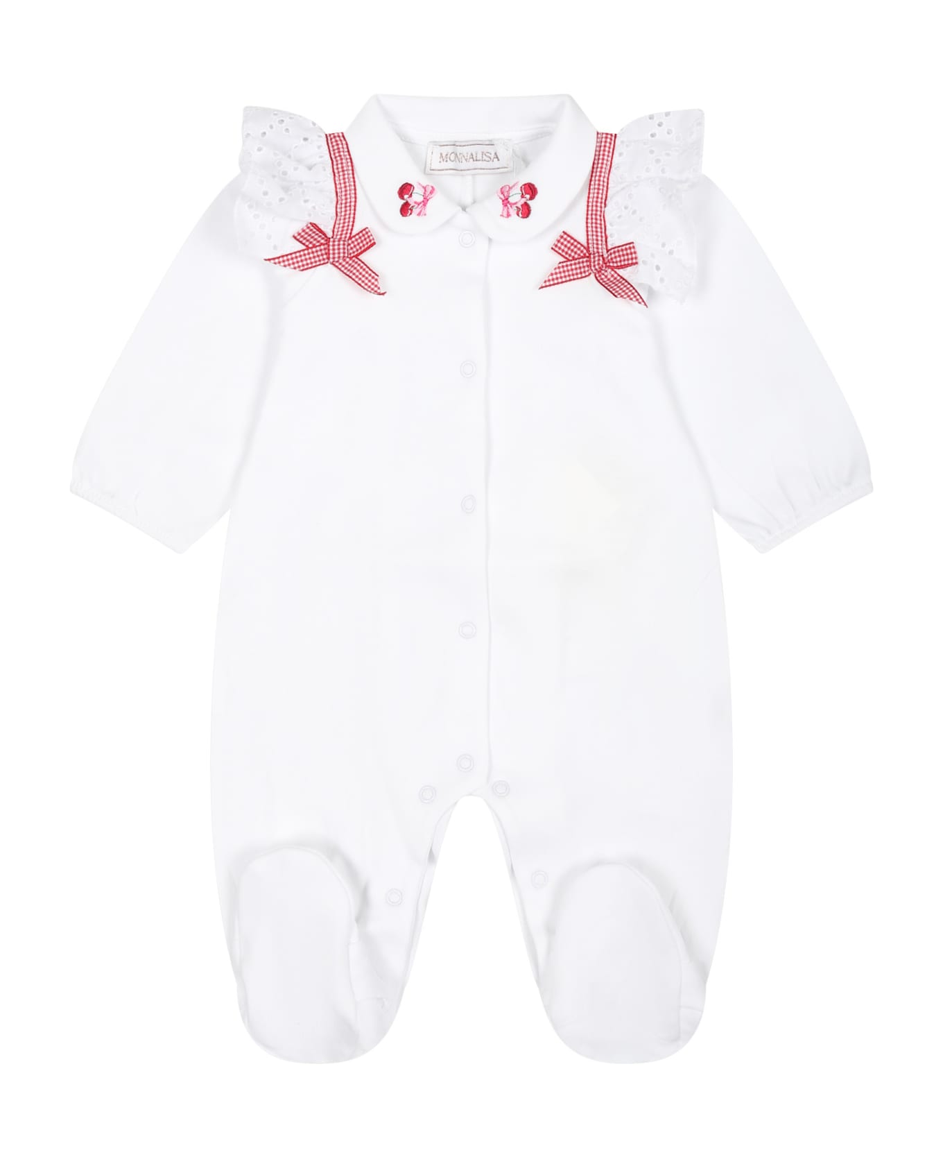 Monnalisa White Babygrown For Baby Girl - White ボディスーツ＆セットアップ