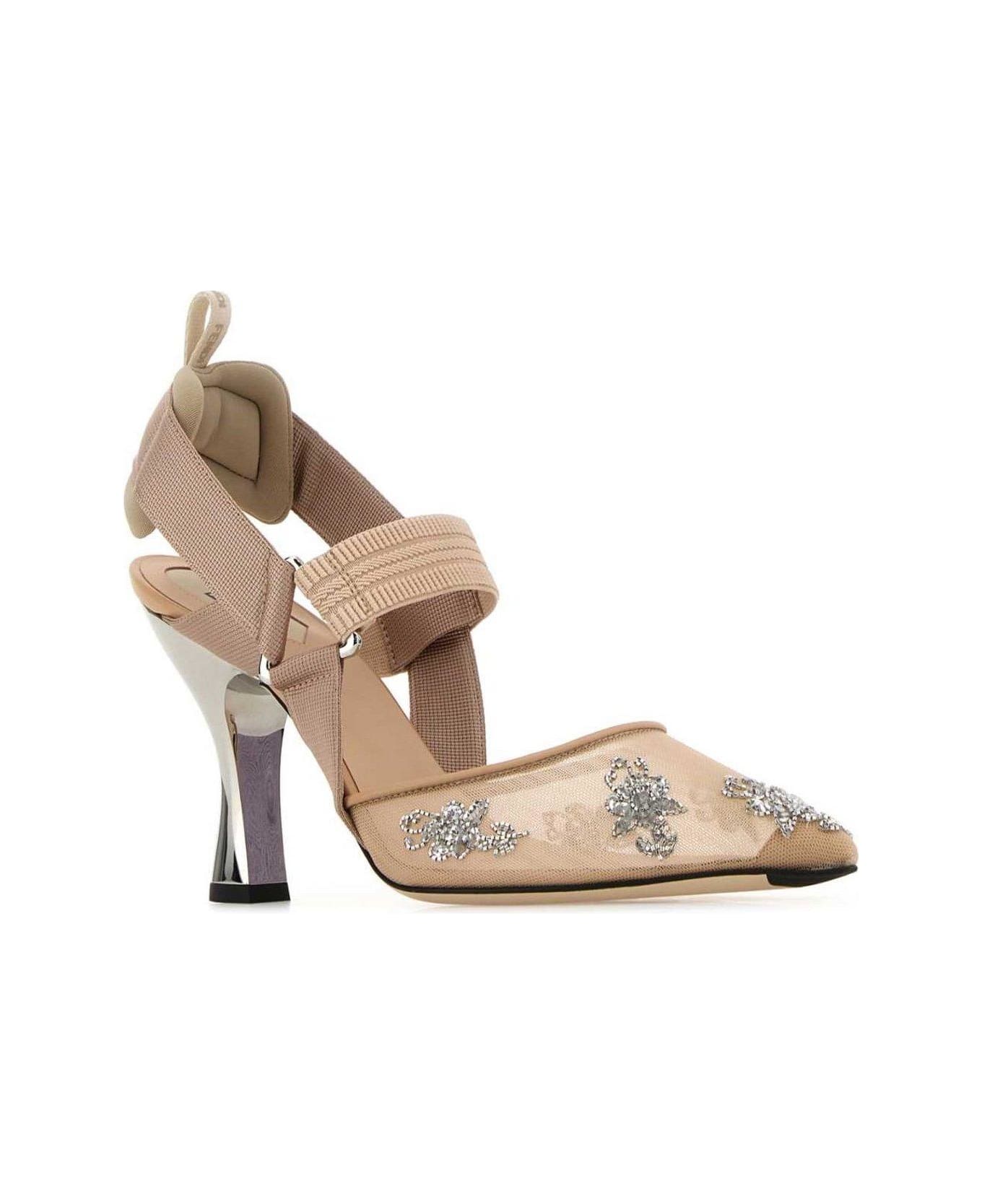 Fendi Colibrì Embellished Mesh Pumps - NUDE
