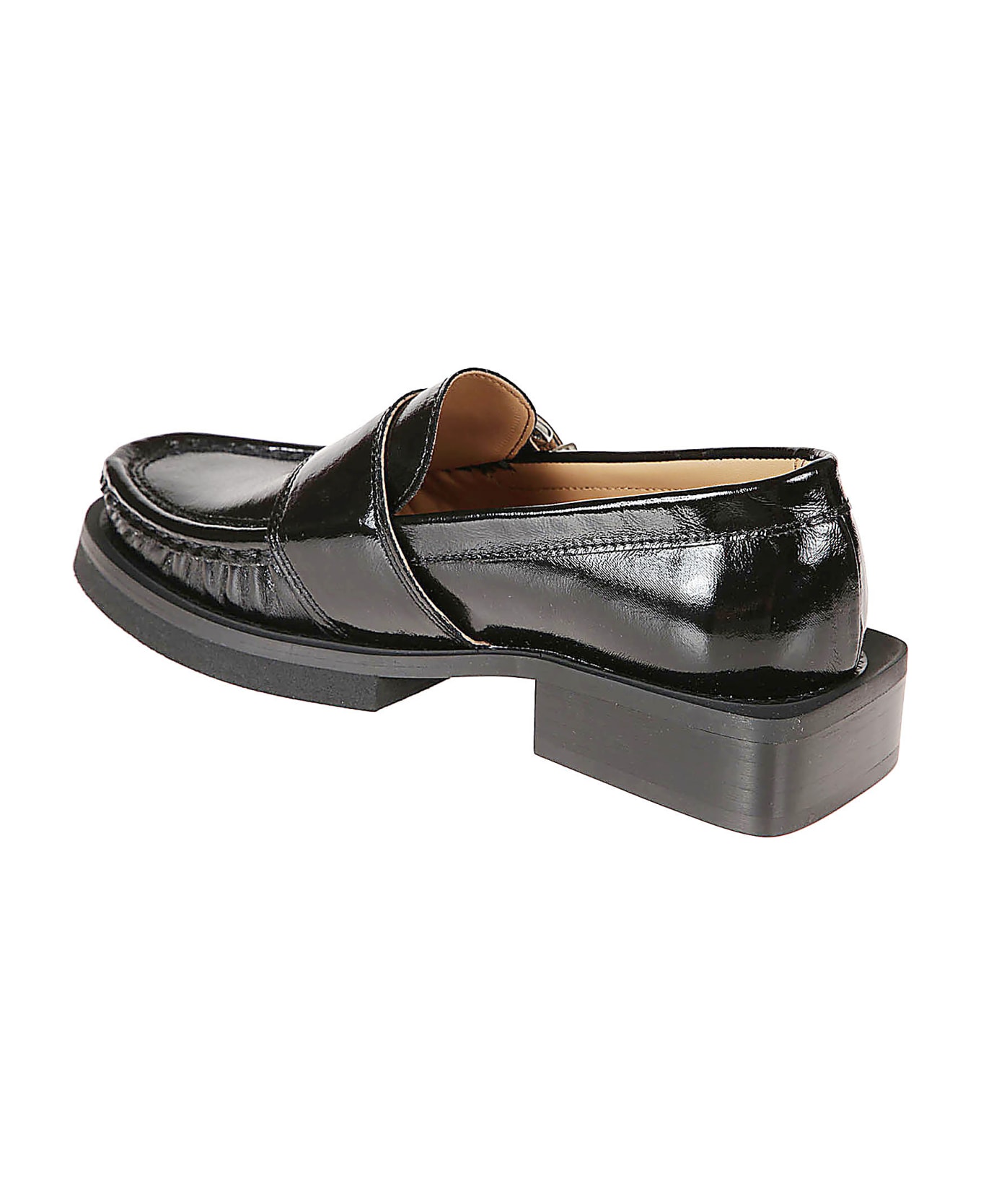 Ganni Block Heel Buckled Loafers - Black