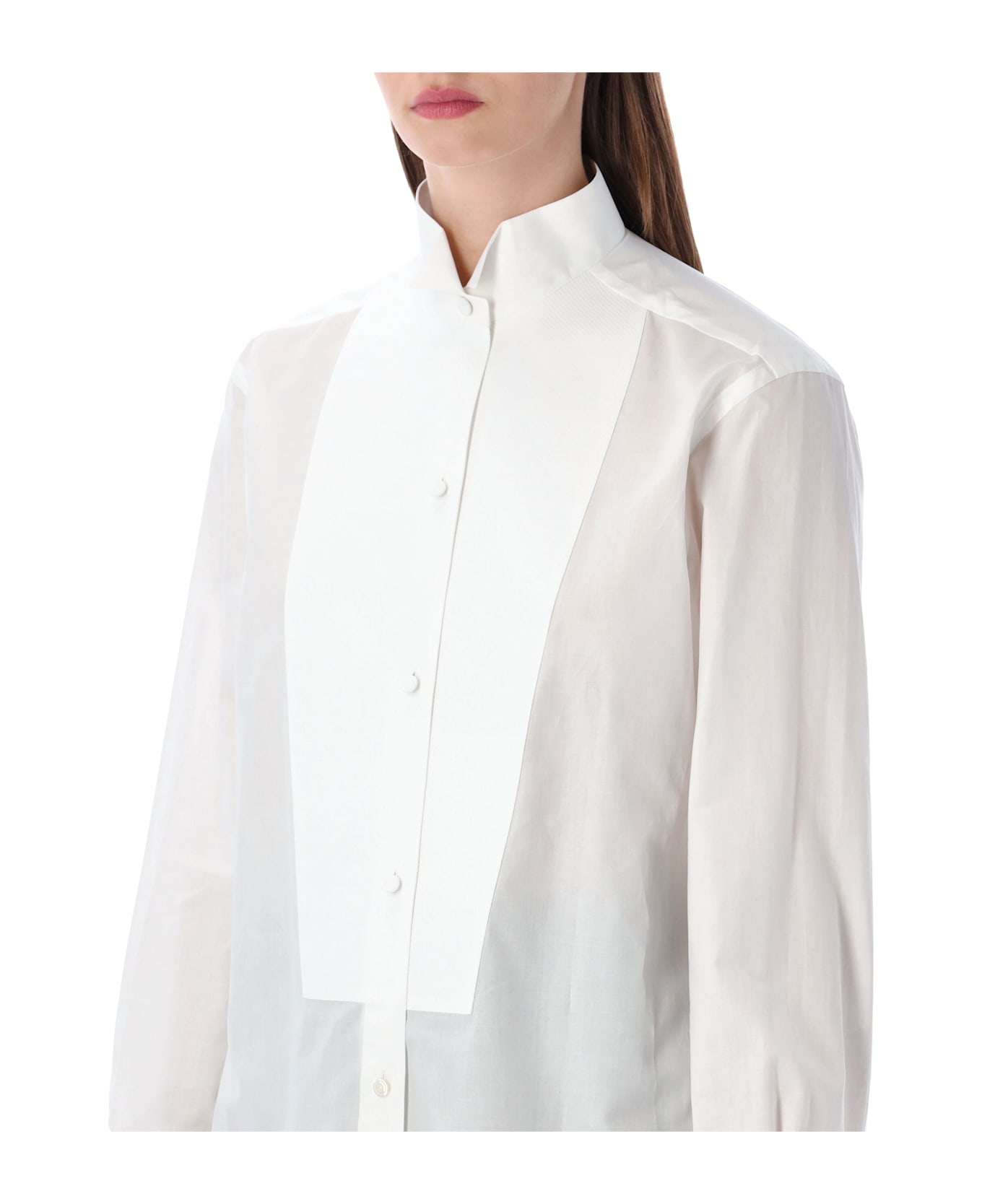 Tom Ford Cotton Voile Tuxedo Shirt - WHITE