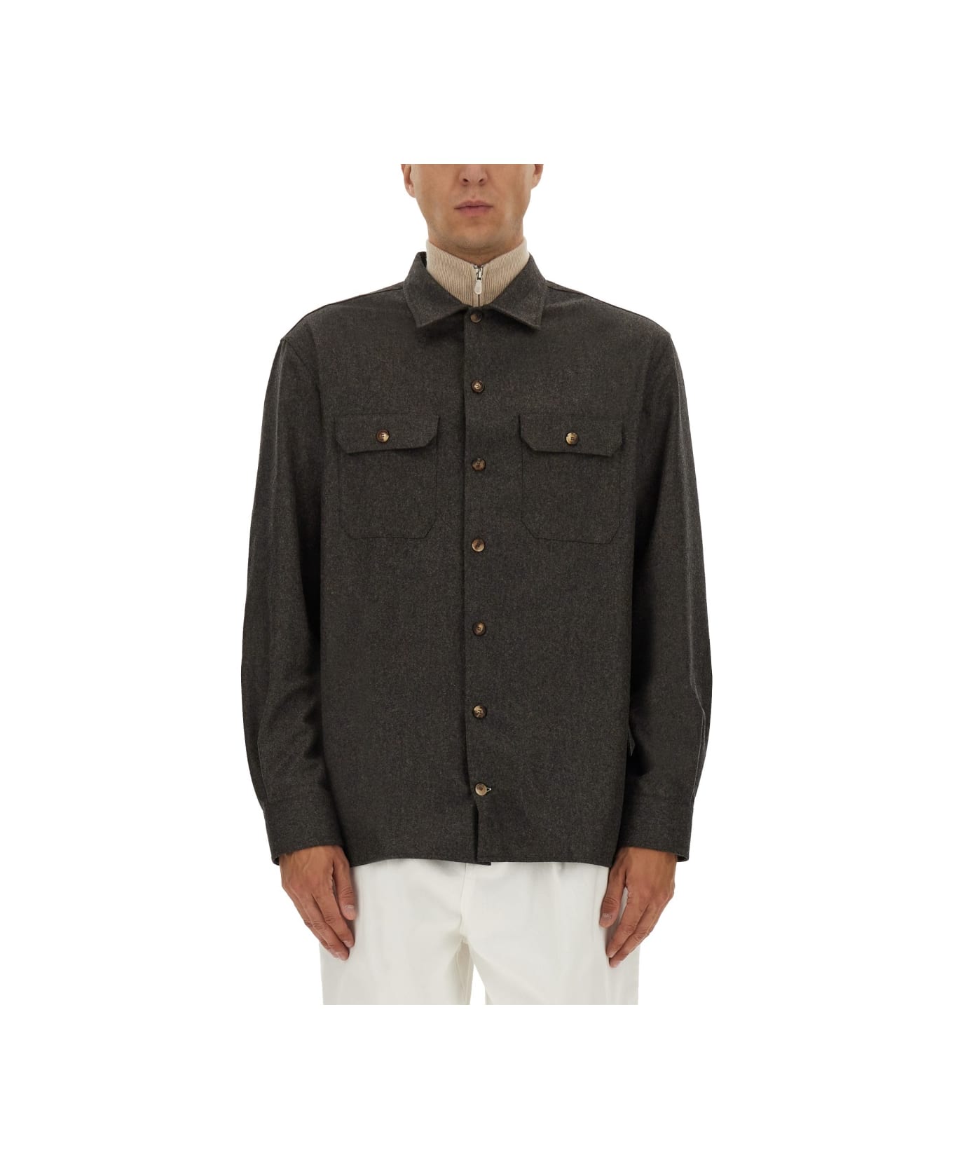 Brunello Cucinelli Virgin Wool Flannel Overshirt - BROWN