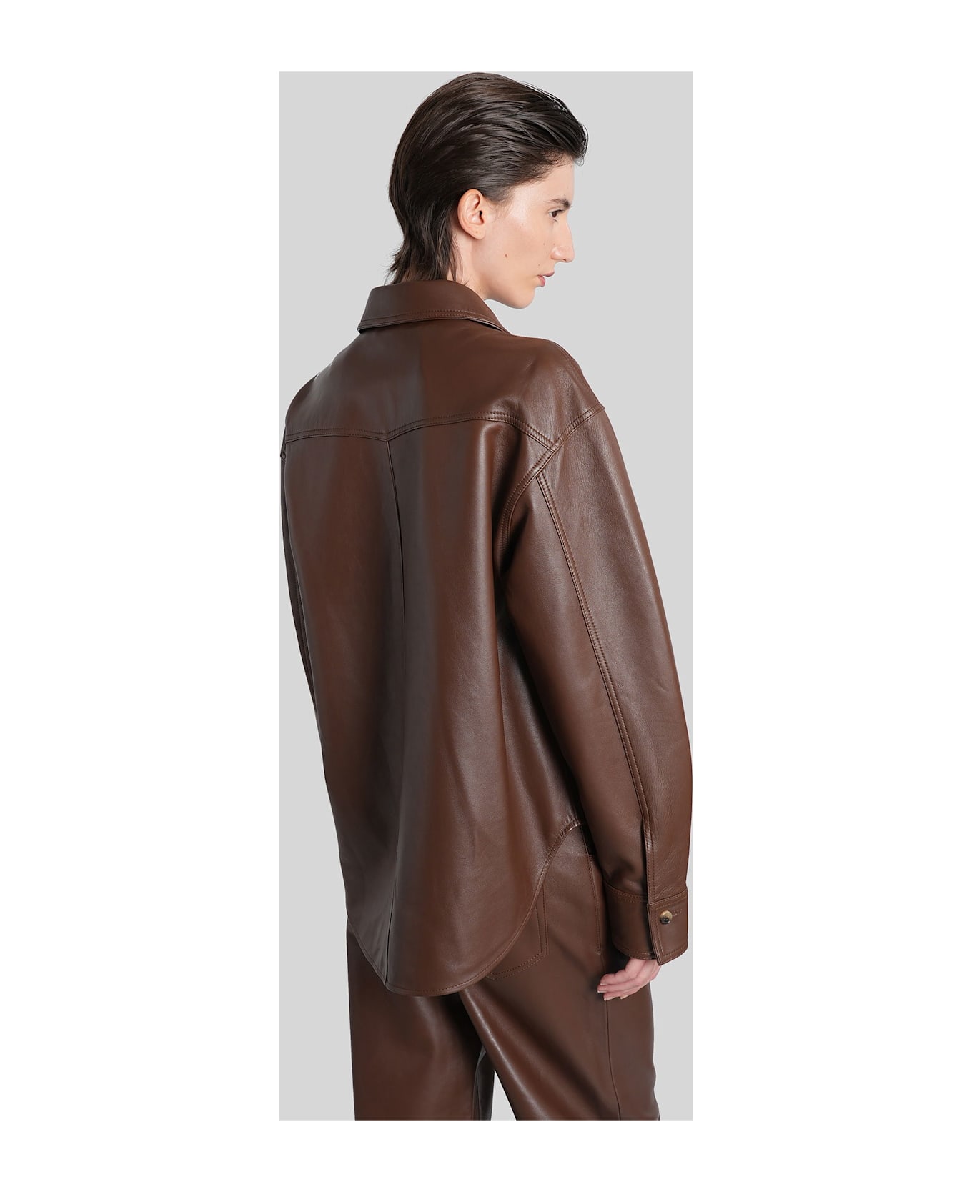 Haikure Belty Leather Jacket In Brown Leather - brown