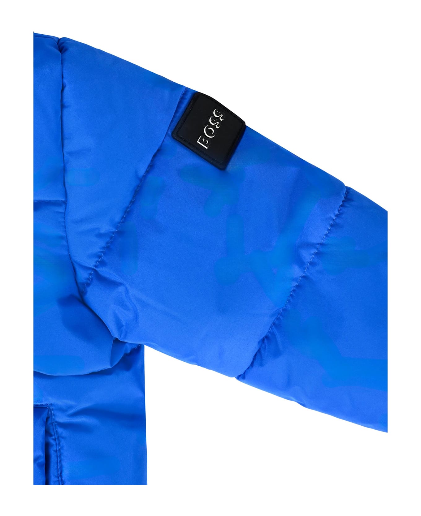 Hugo Boss Blue Down Jacket For Baby Boy With Logo - Blue