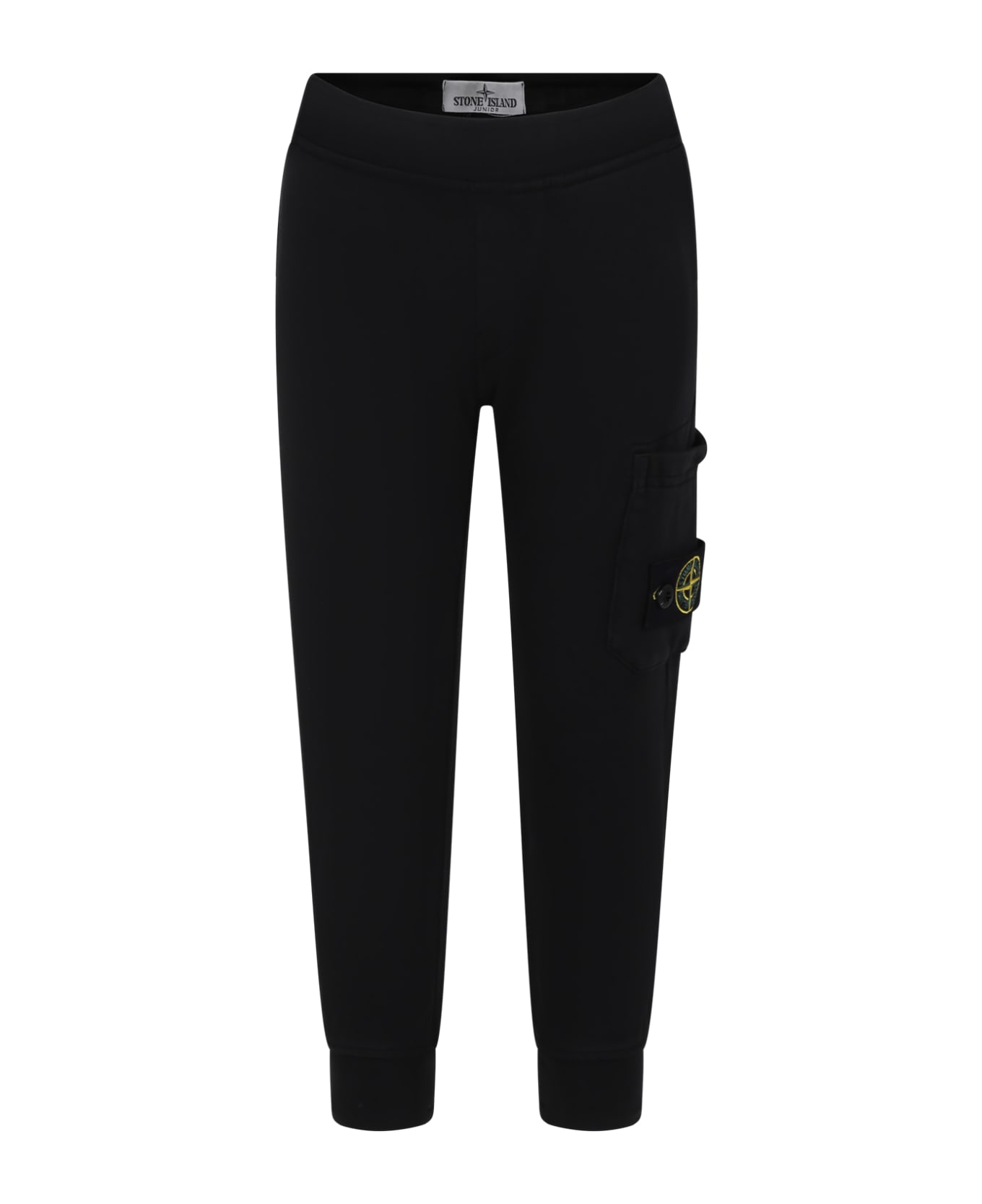 Stone Island Junior Black Trousers For Boy With Iconic Logo - BLACK