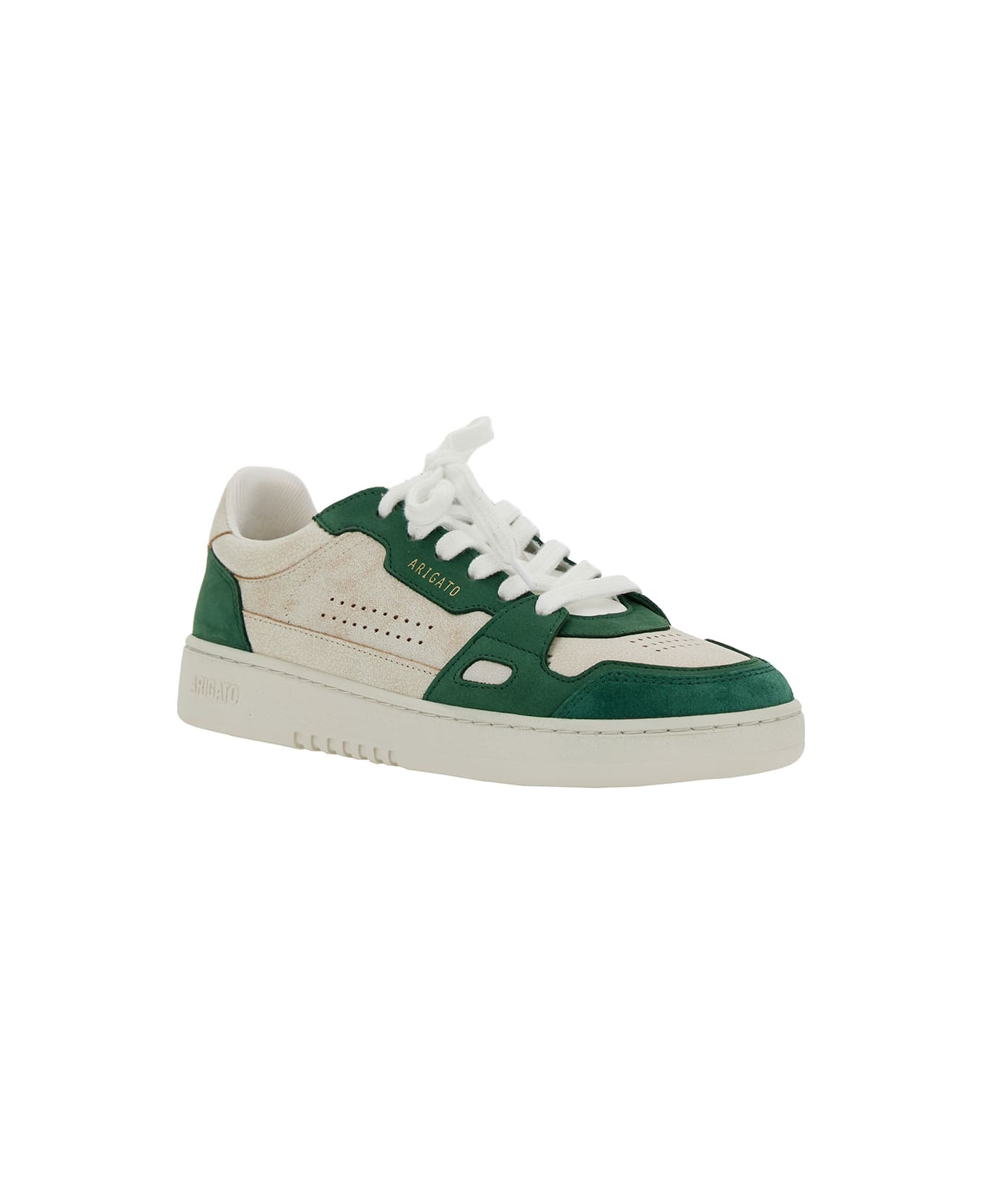 Axel Arigato 'dice Low' Green And White Low Top Sneakers With Embossed Logo And Vintage Effect In Leather Woman - White
