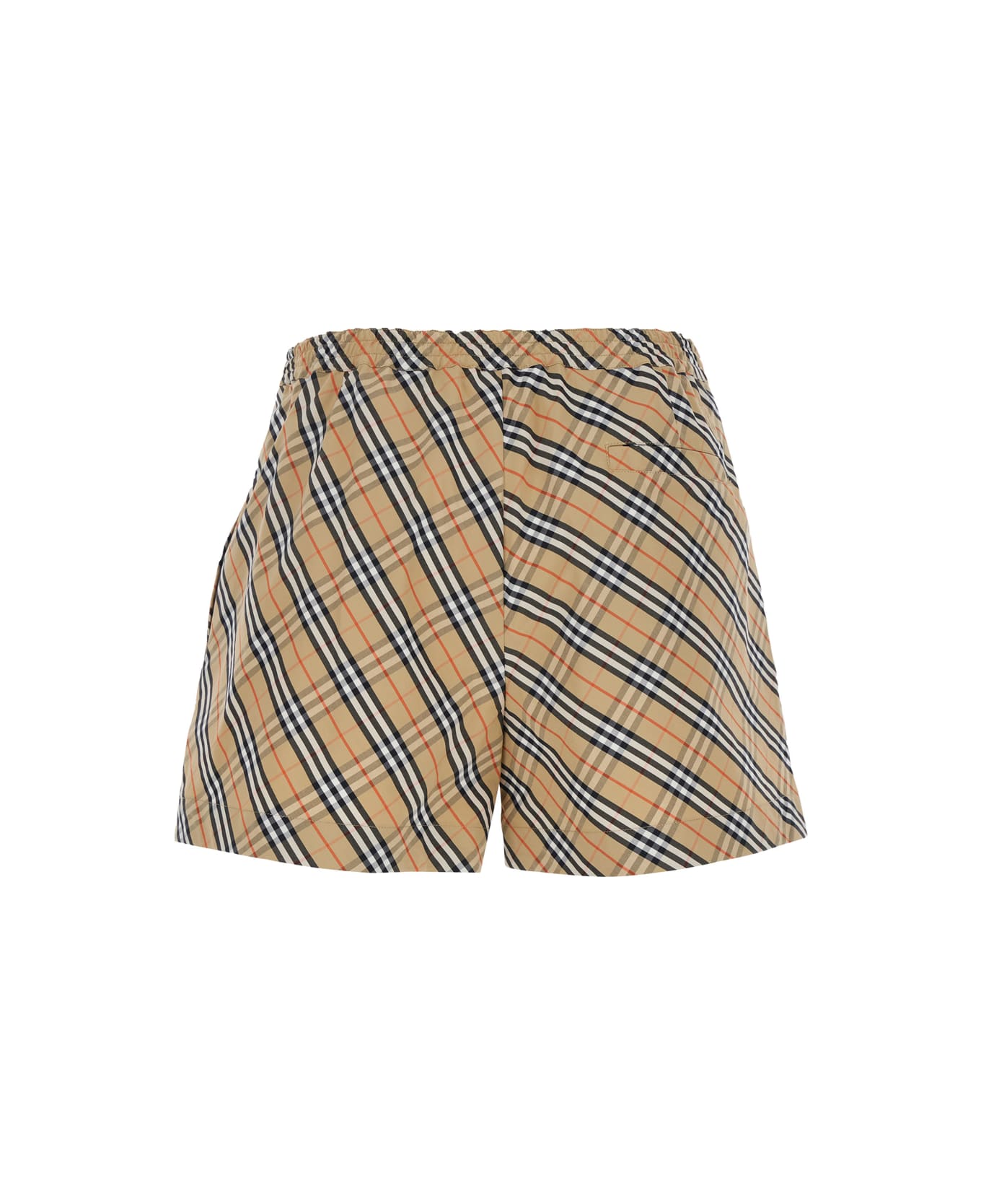 Burberry Beige Shorts With Elastic Drawstring Waist And All-over Check Motif In Cotton Woman - Beige