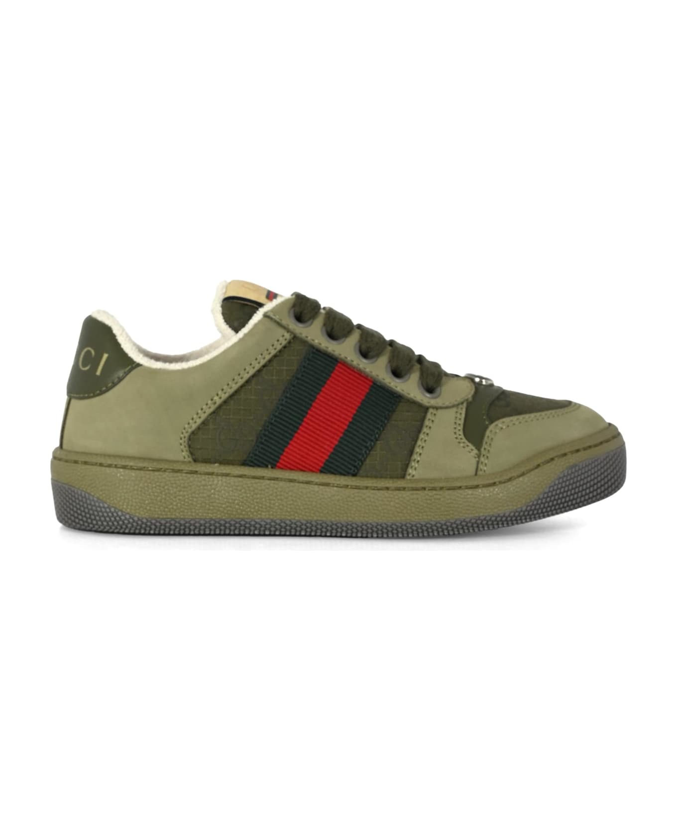 Gucci Green Screener Sneakers For Kids With Web Detail - Green シューズ